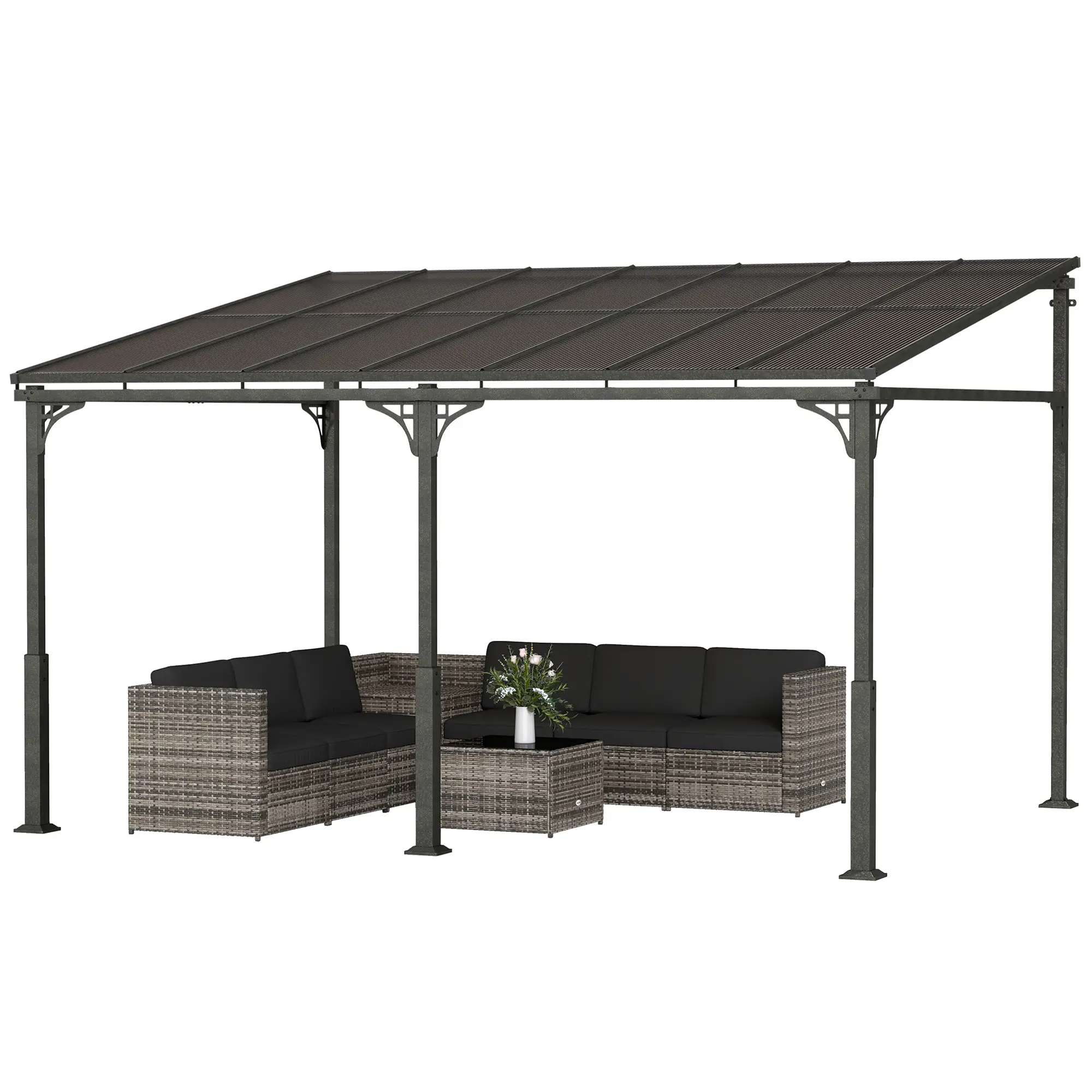 13' x 10' Lean-To Gazebo, Hardtop Wall Mounted Outdoor Pergola
