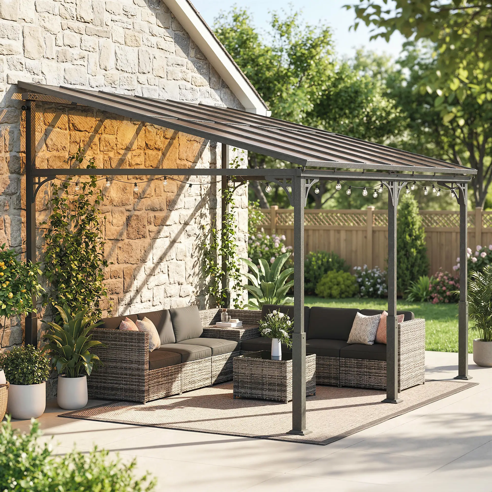 13' x 10' Lean-To Gazebo, Hardtop Wall Mounted Outdoor Pergola - Image 10