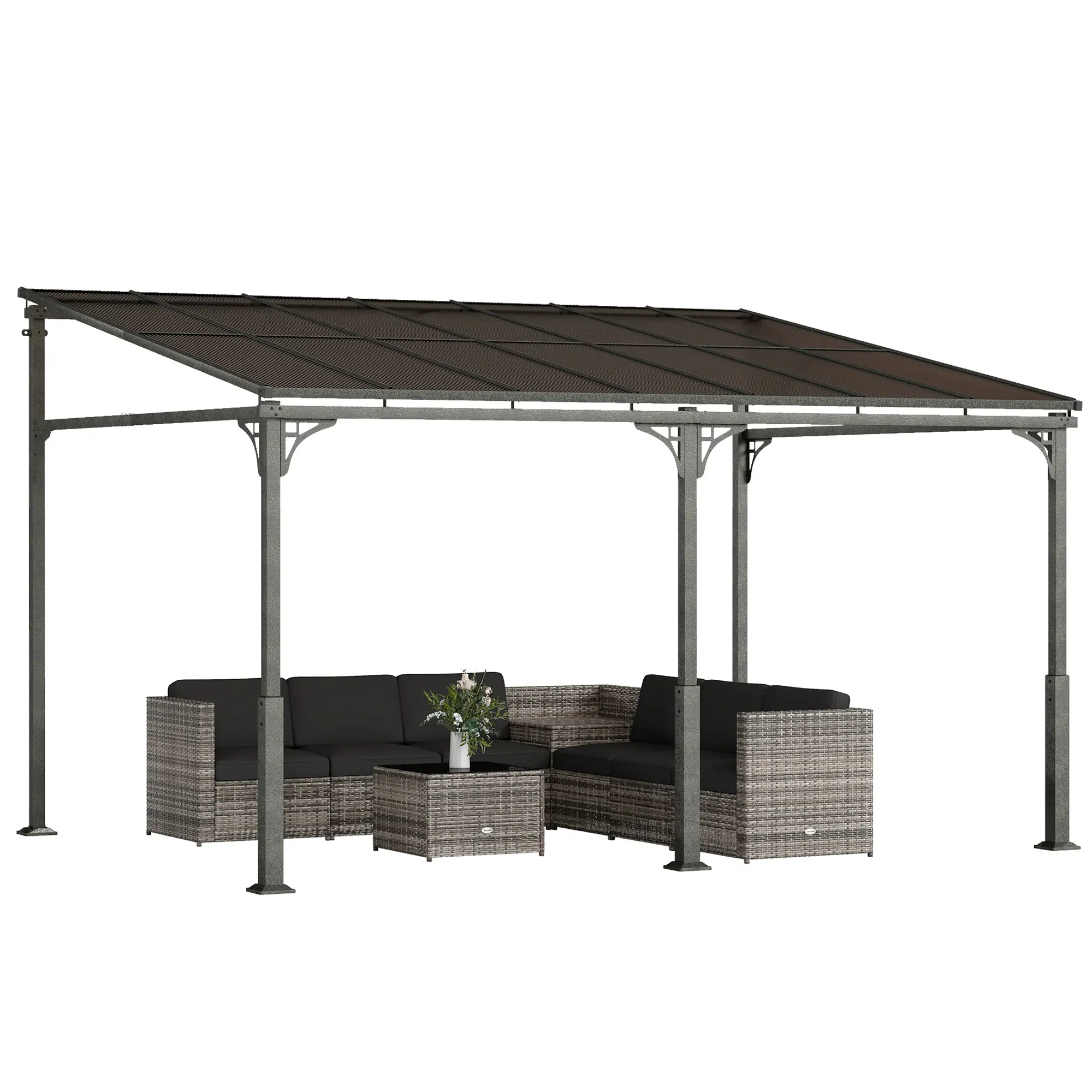 13' x 10' Lean-To Gazebo, Hardtop Wall Mounted Outdoor Pergola - Image 11