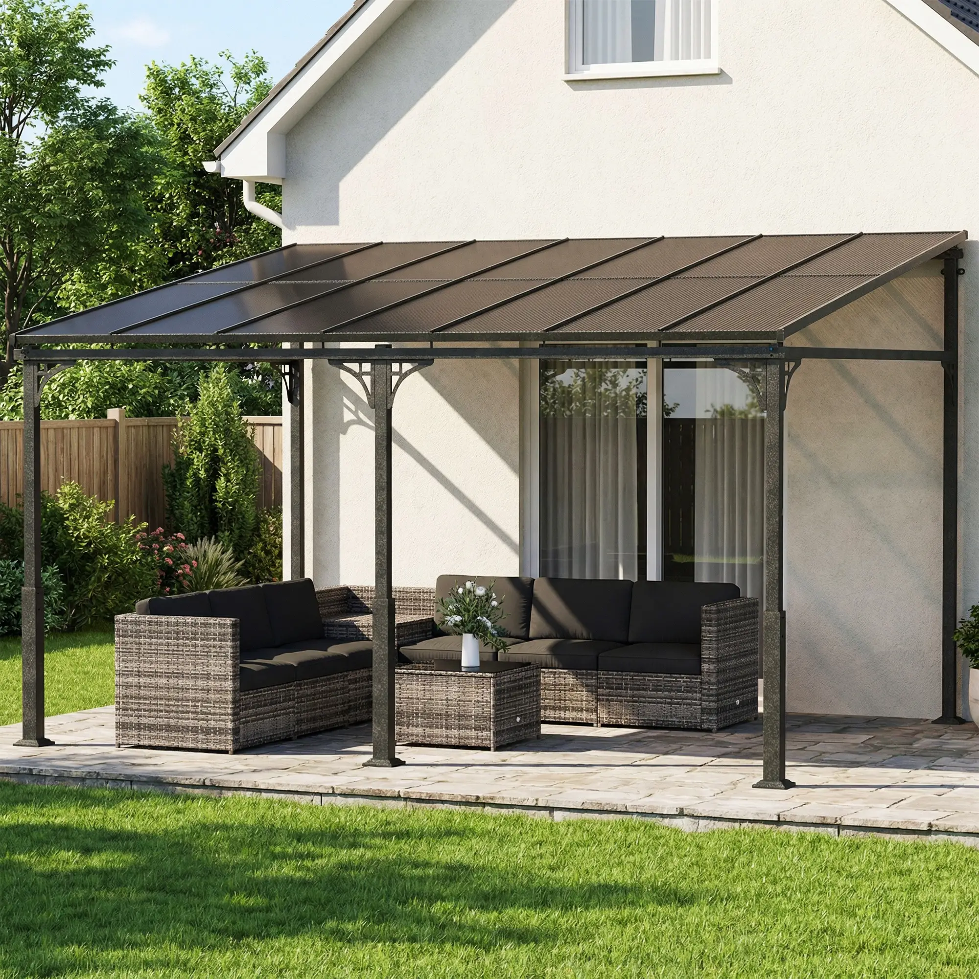 13' x 10' Lean-To Gazebo, Hardtop Wall Mounted Outdoor Pergola - Image 2