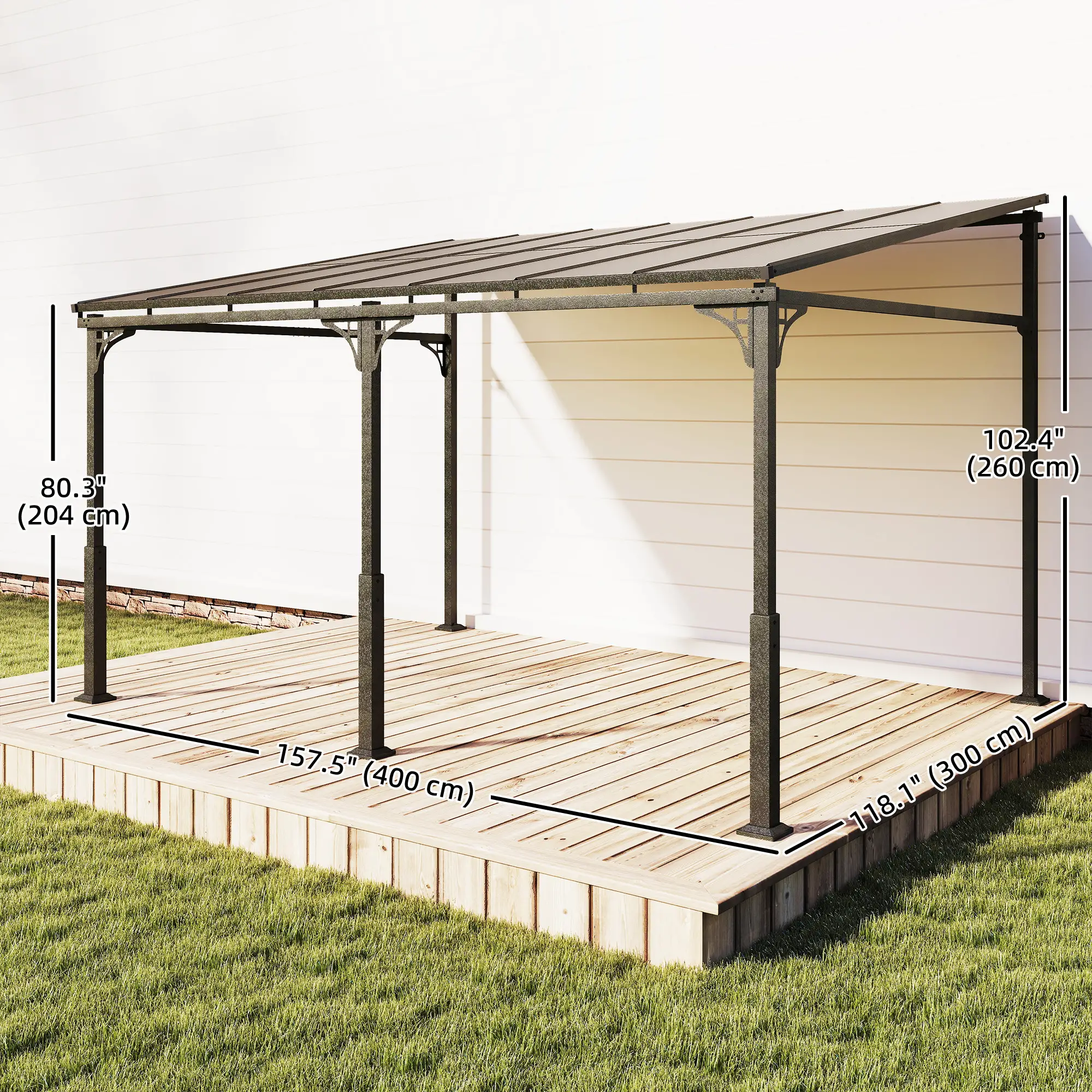 13' x 10' Lean-To Gazebo, Hardtop Wall Mounted Outdoor Pergola - Image 3