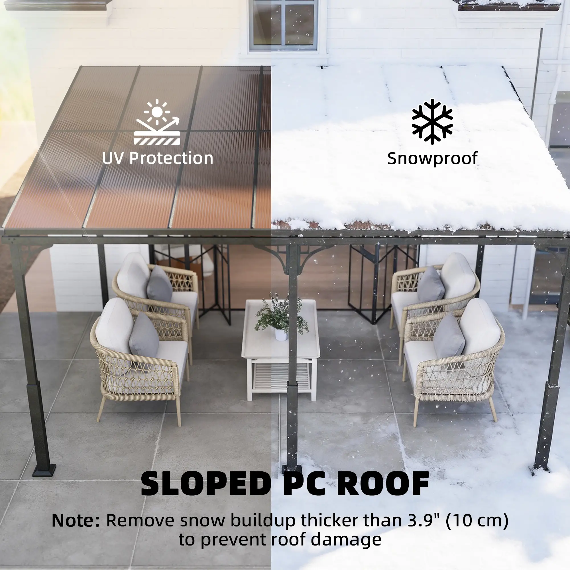 13' x 10' Lean-To Gazebo, Hardtop Wall Mounted Outdoor Pergola - Image 5