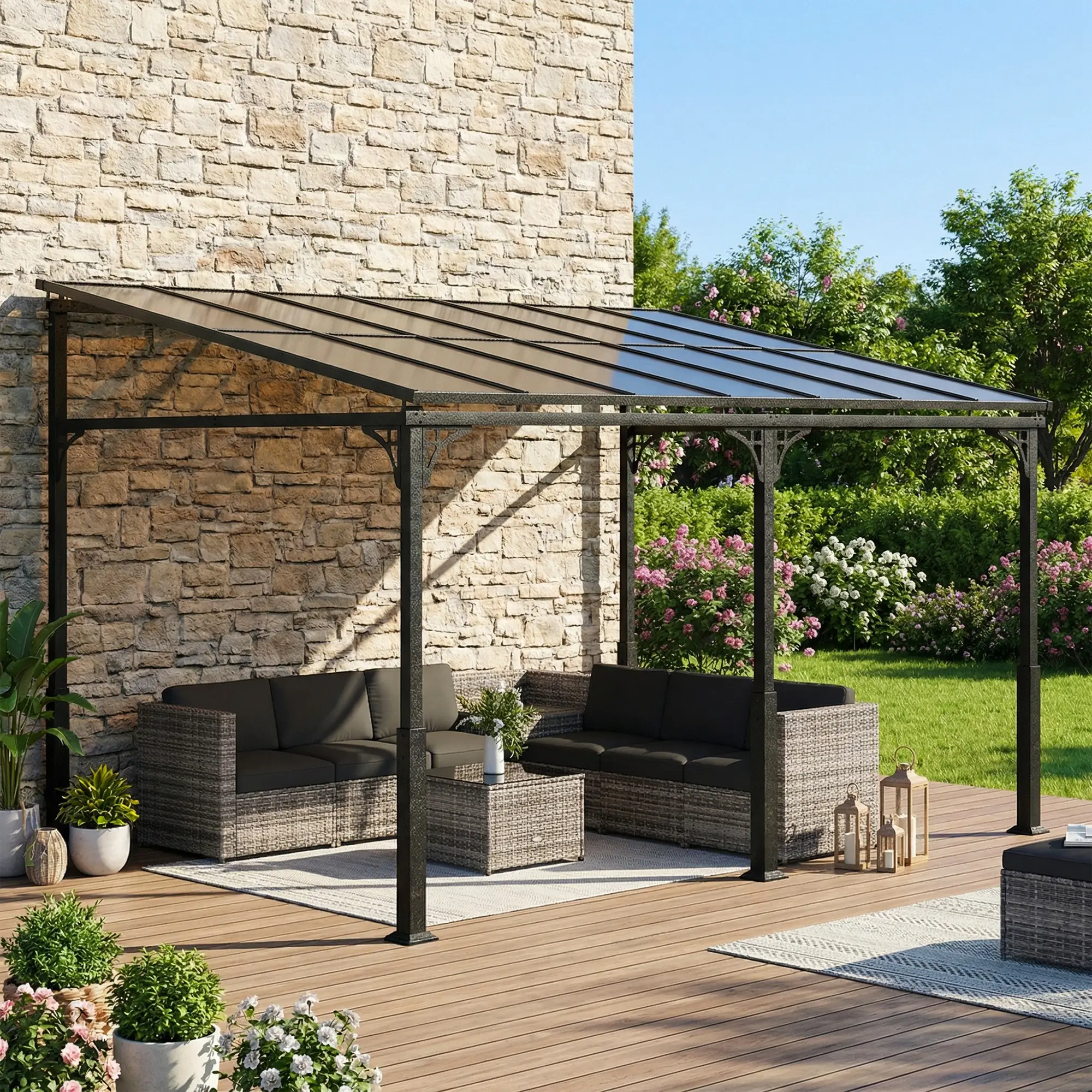 13' x 10' Lean-To Gazebo, Hardtop Wall Mounted Outdoor Pergola - Image 8
