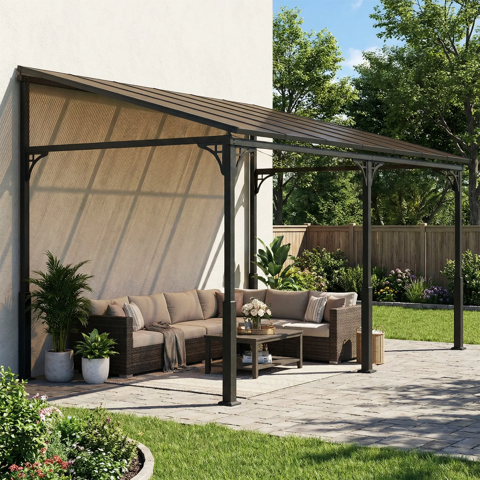 13' x 10' Lean-To Gazebo, Hardtop Wall Mounted Outdoor Pergola - Image 9