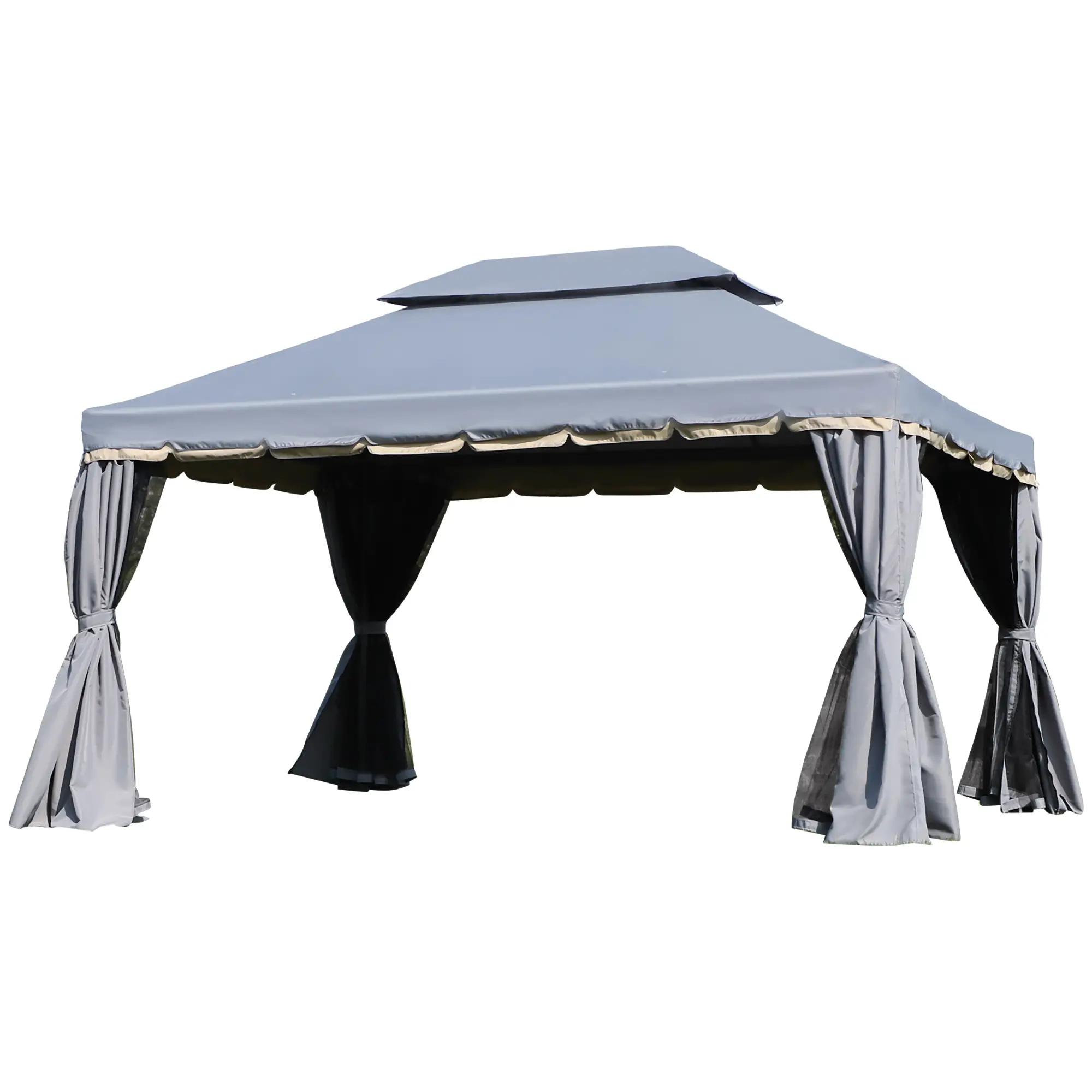 13' x 10' Patio Gazebo, 2-Tier Polyester Roof, Vented Mesh Sidewall, Aluminum Frame, Grey - Image 11