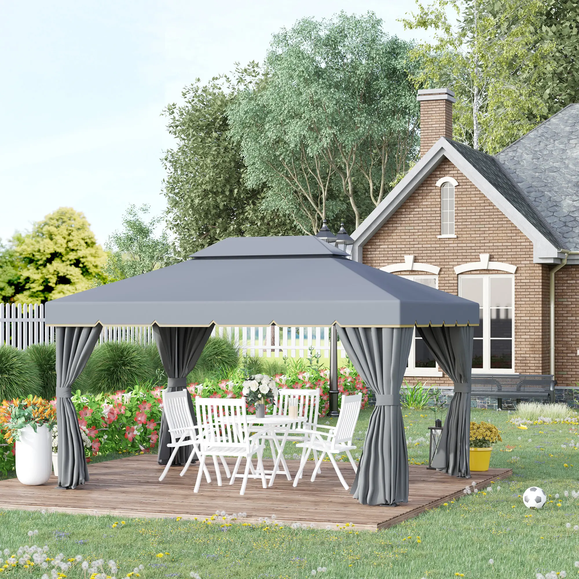 13' x 10' Patio Gazebo, 2-Tier Polyester Roof, Vented Mesh Sidewall, Aluminum Frame, Grey - Image 8