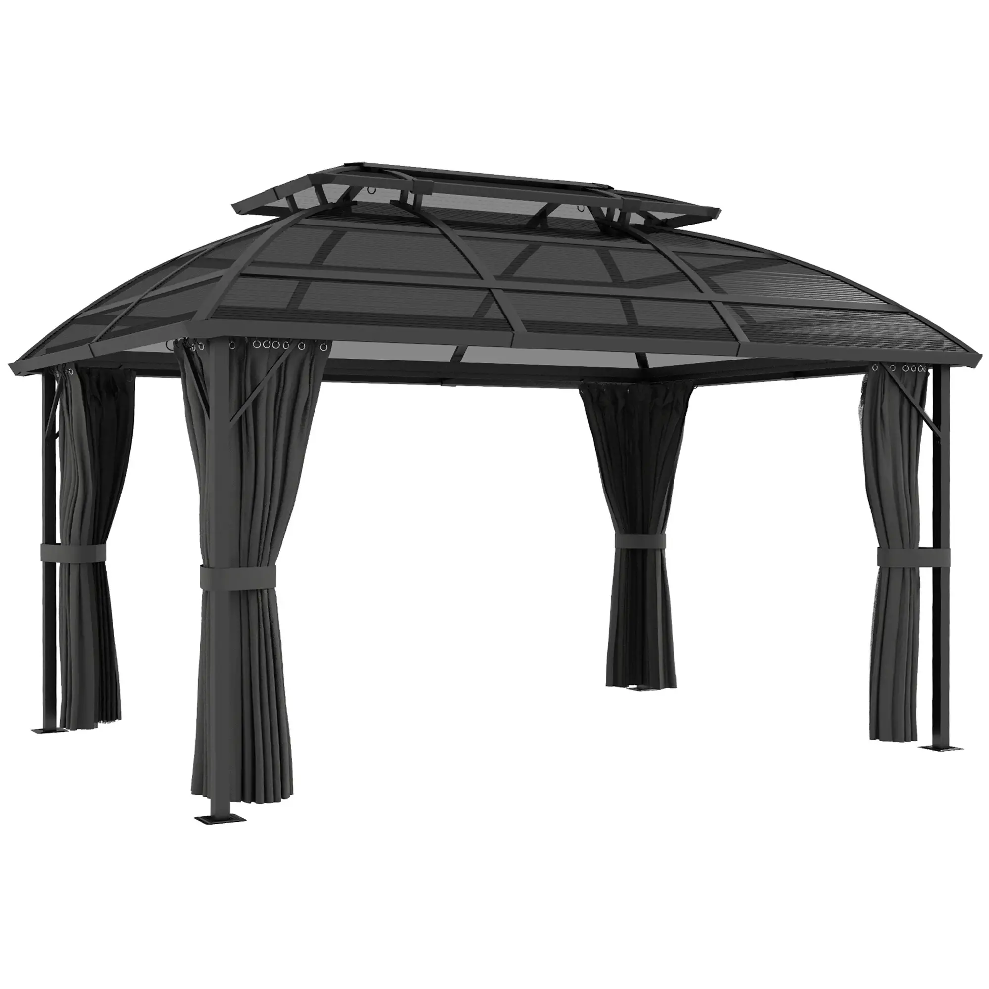 13' x 10' Patio Gazebo, Double Roof, With Curtains, Black - Image 12