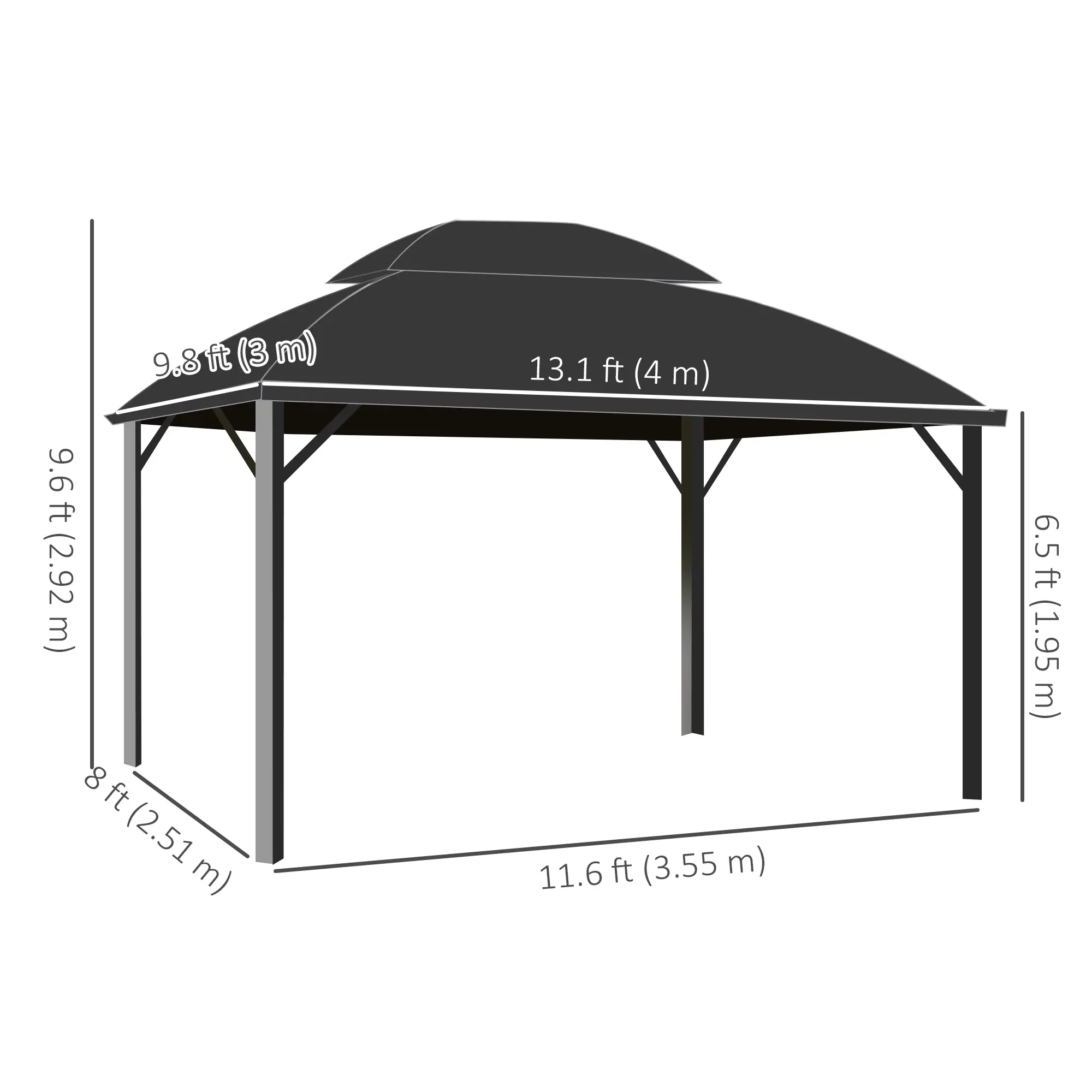 13' x 10' Patio Gazebo, Double Roof, With Curtains, Black - Image 3