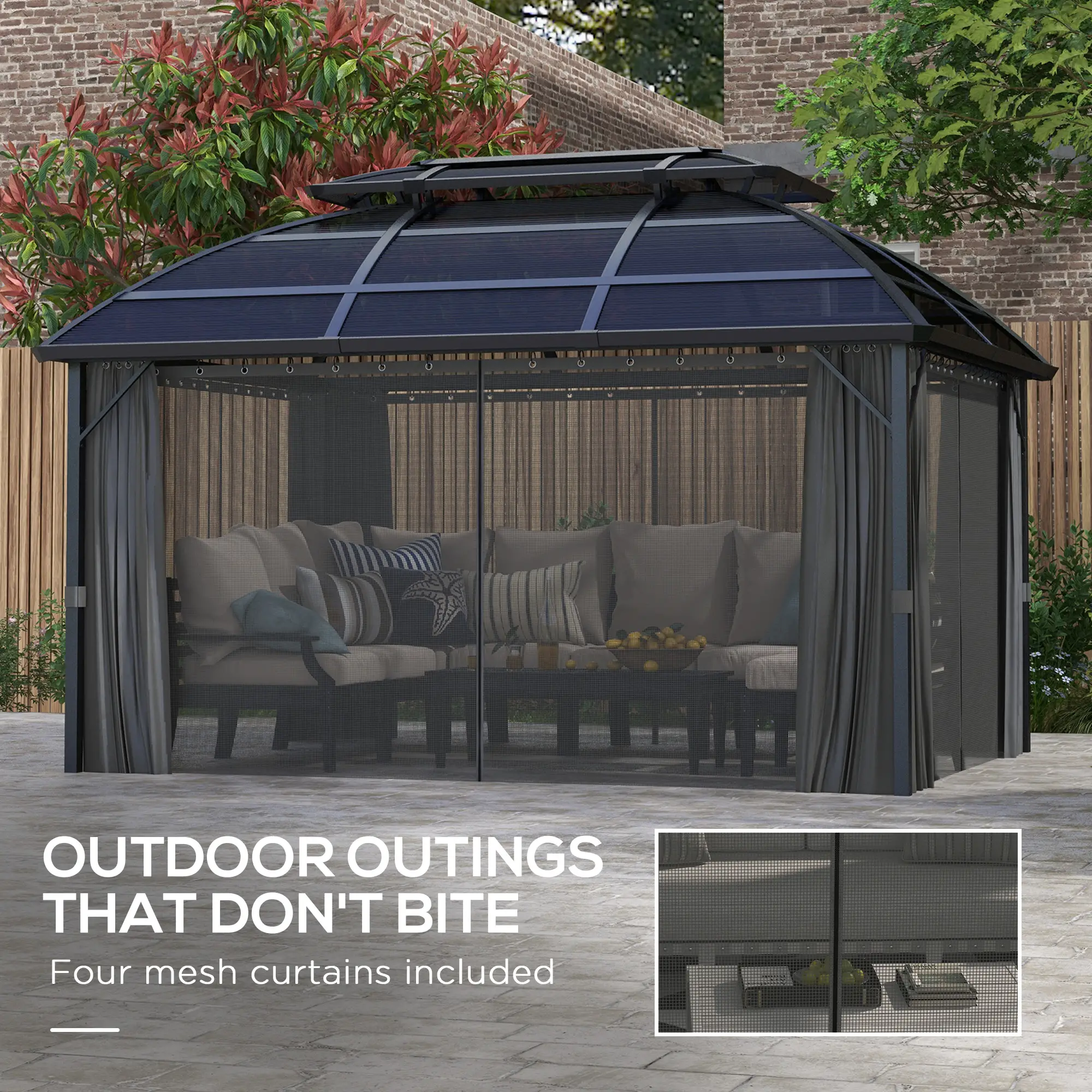 13' x 10' Patio Gazebo, Double Roof, With Curtains, Black - Image 5
