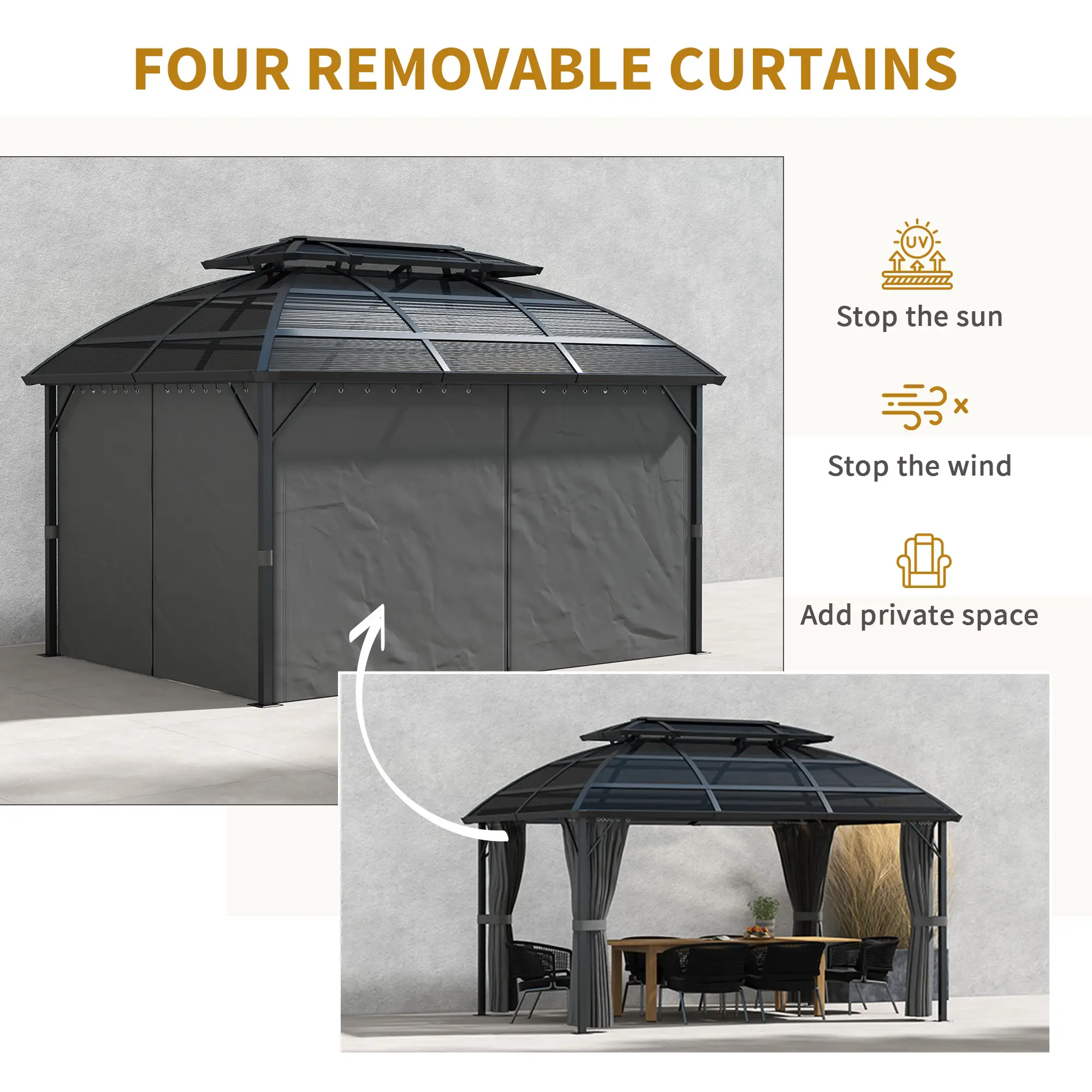 13' x 10' Patio Gazebo, Double Roof, With Curtains, Black - Image 6