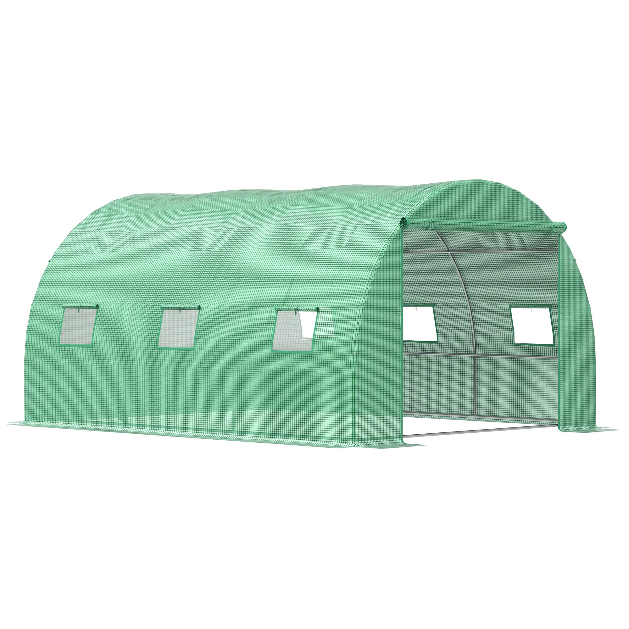 13' x 10' x 6.6' Walk-In Greenhouse, Garden Tunnel Tent, Zipped Door, 6 Mesh Windows, Green - Image 11