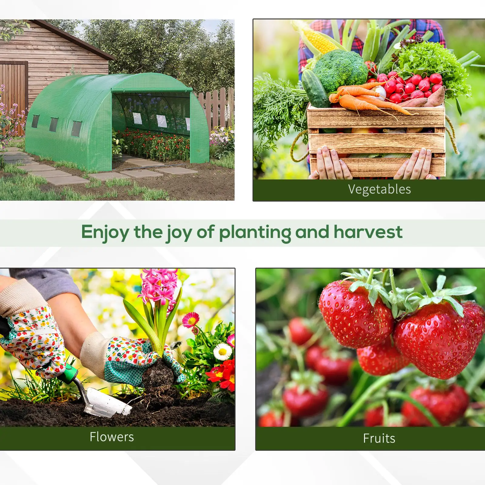 13' x 10' x 6.6' Walk-In Greenhouse, Garden Tunnel Tent, Zipped Door, 6 Mesh Windows, Green - Image 7