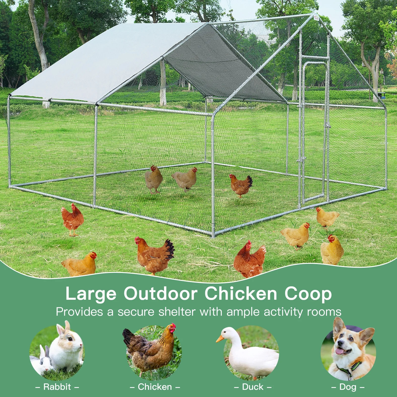 13 x 13 Feet Walk-In Chicken Coop, Waterproof Cover, White - Image 10