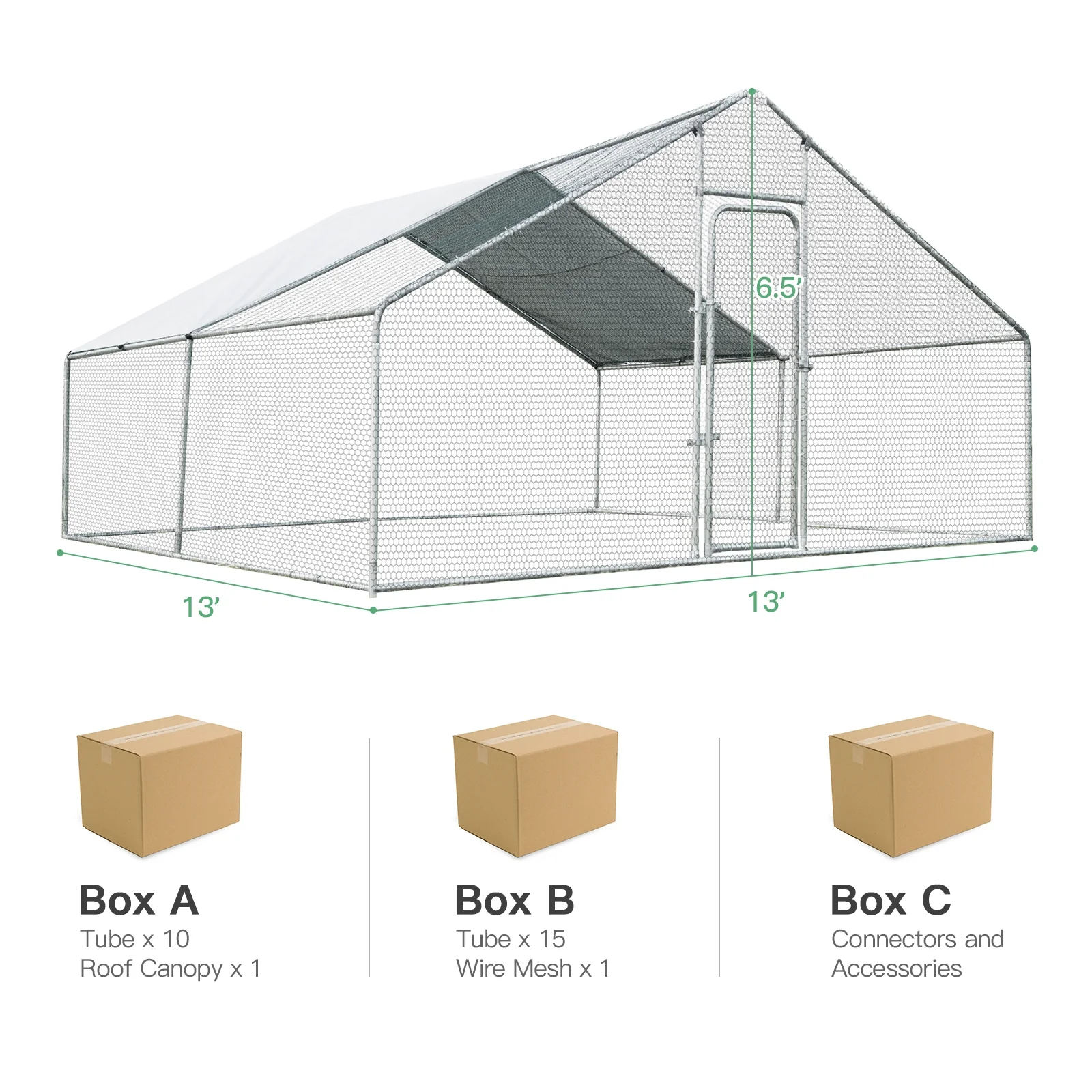 13 x 13 Feet Walk-In Chicken Coop, Waterproof Cover, White - Image 5