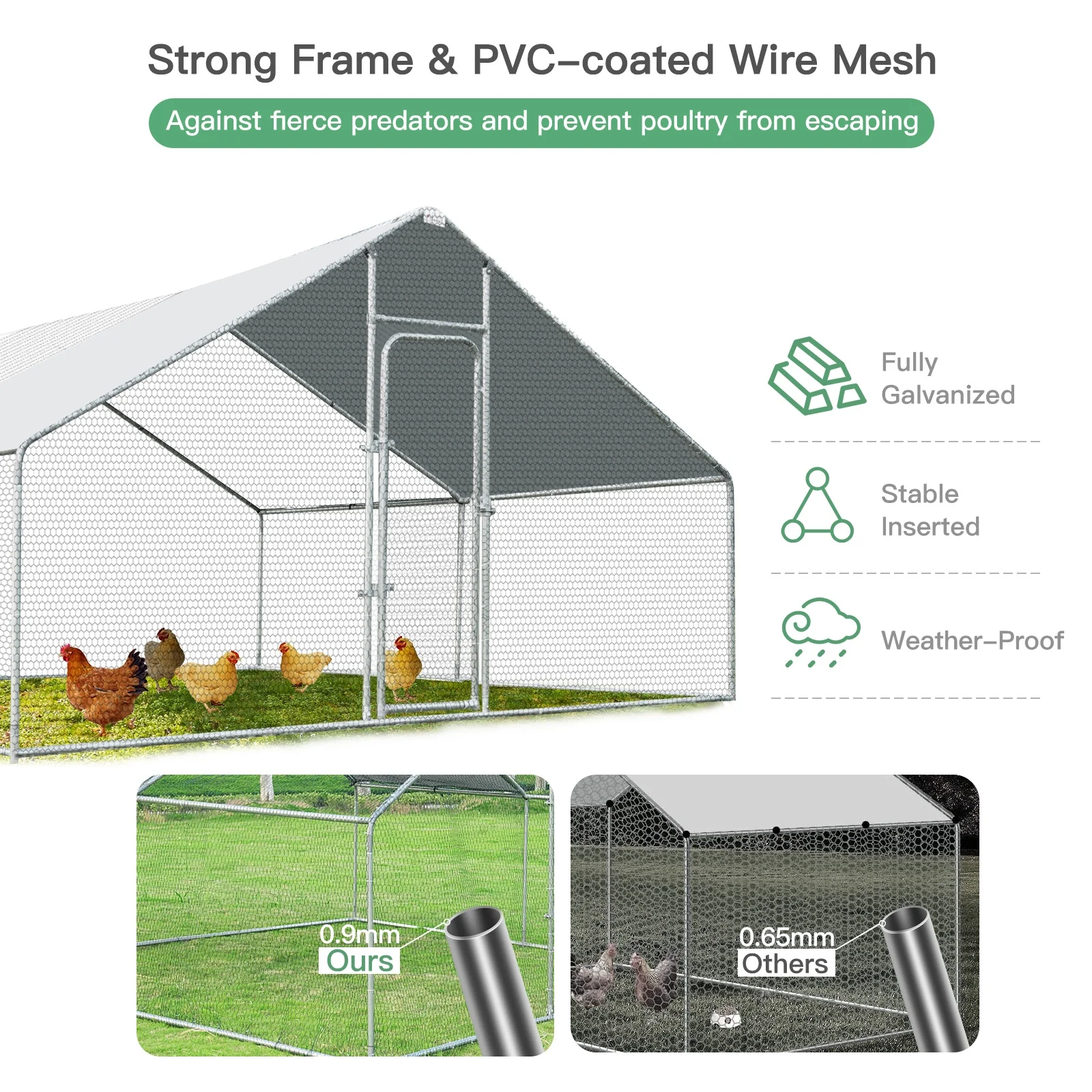 13 x 13 Feet Walk-In Chicken Coop, Waterproof Cover, White - Image 6