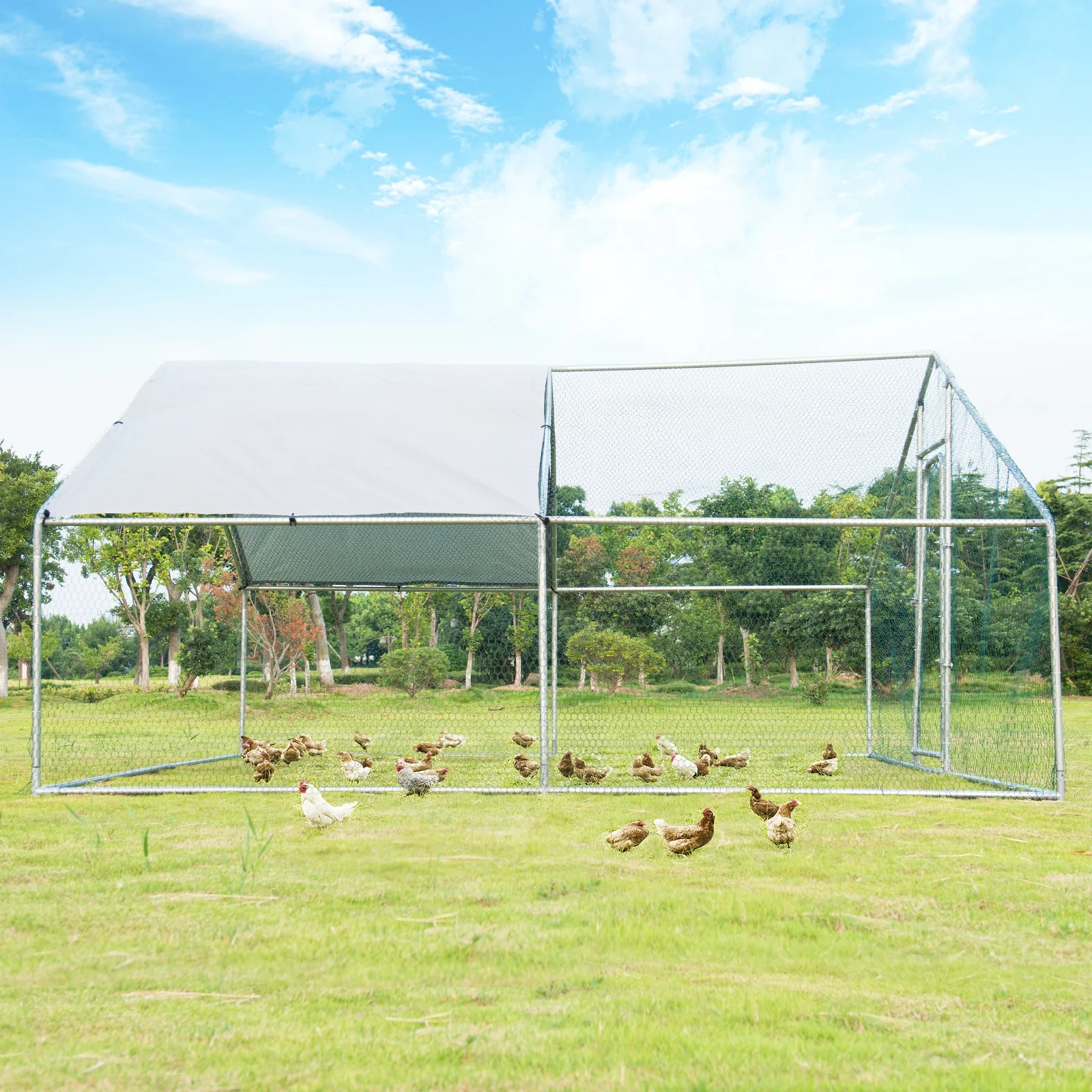 13 x 13 Feet Walk-In Chicken Coop, Waterproof Cover, White - Image 7