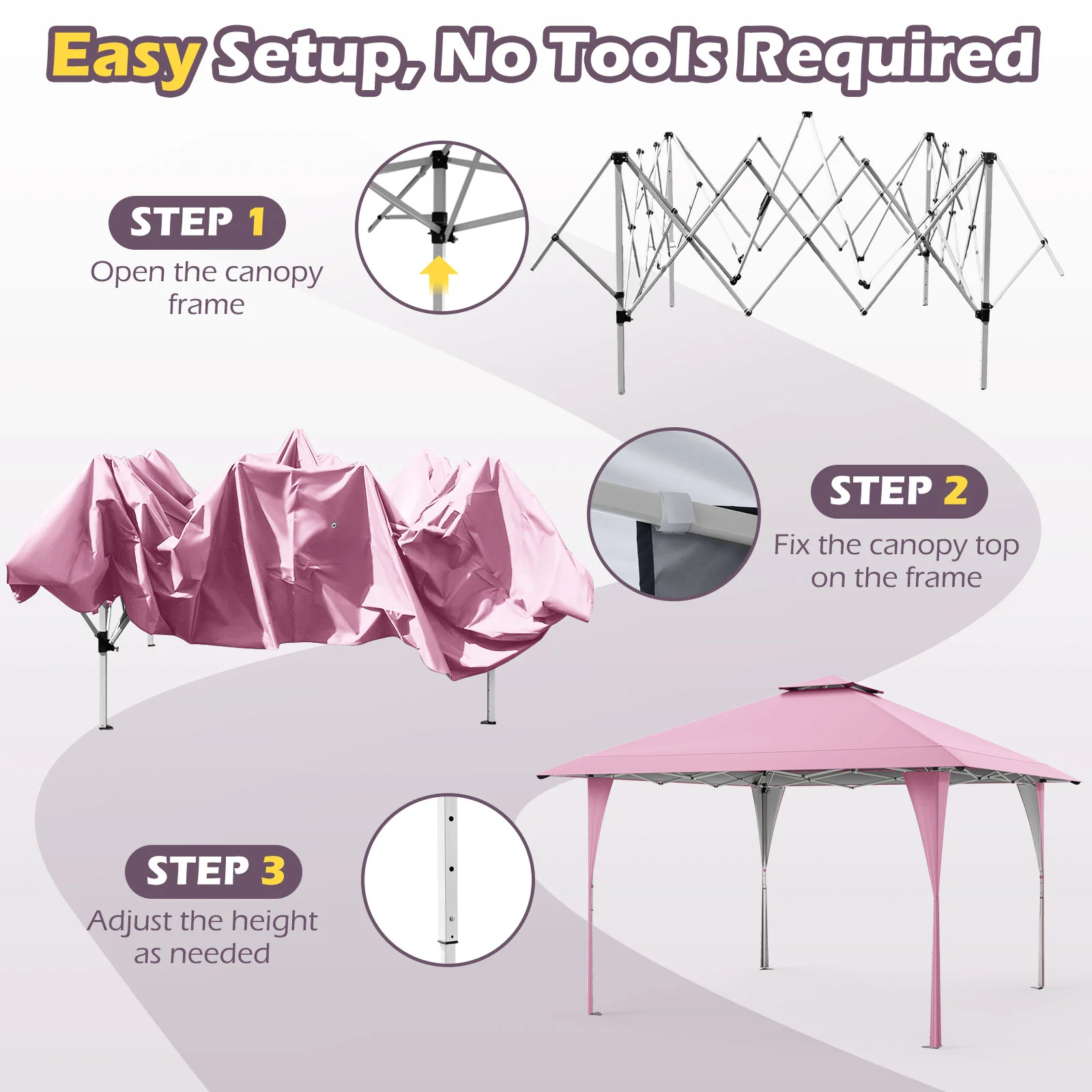 13 X 13 FT Pop Up Gazebo, Portable Bag, 8 Stakes, 4 Wind Ropes, Pink - Image 10