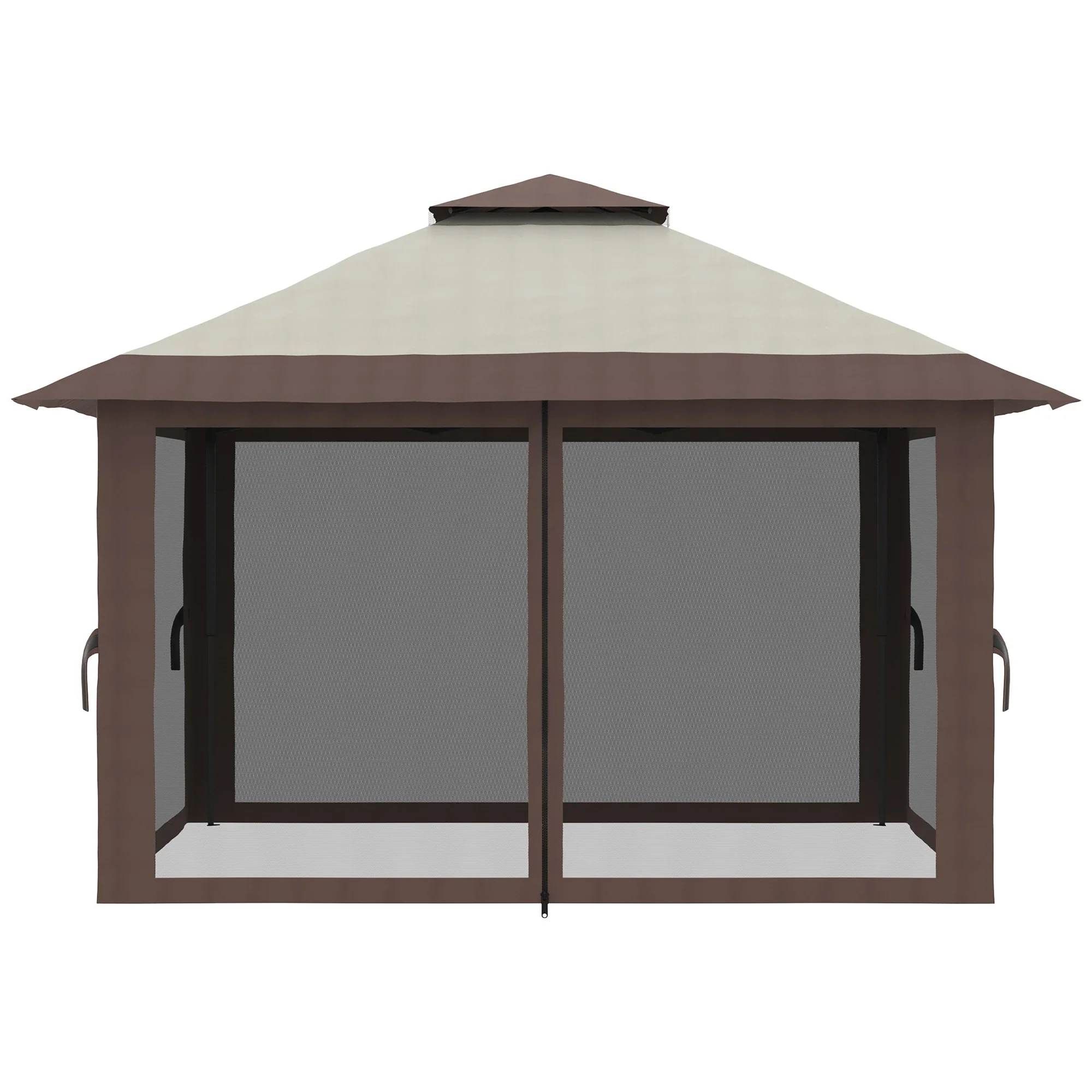 13' x 13' Pop Up Canopy, 2-Tier Roof Tent with Net, Beige - Image 10