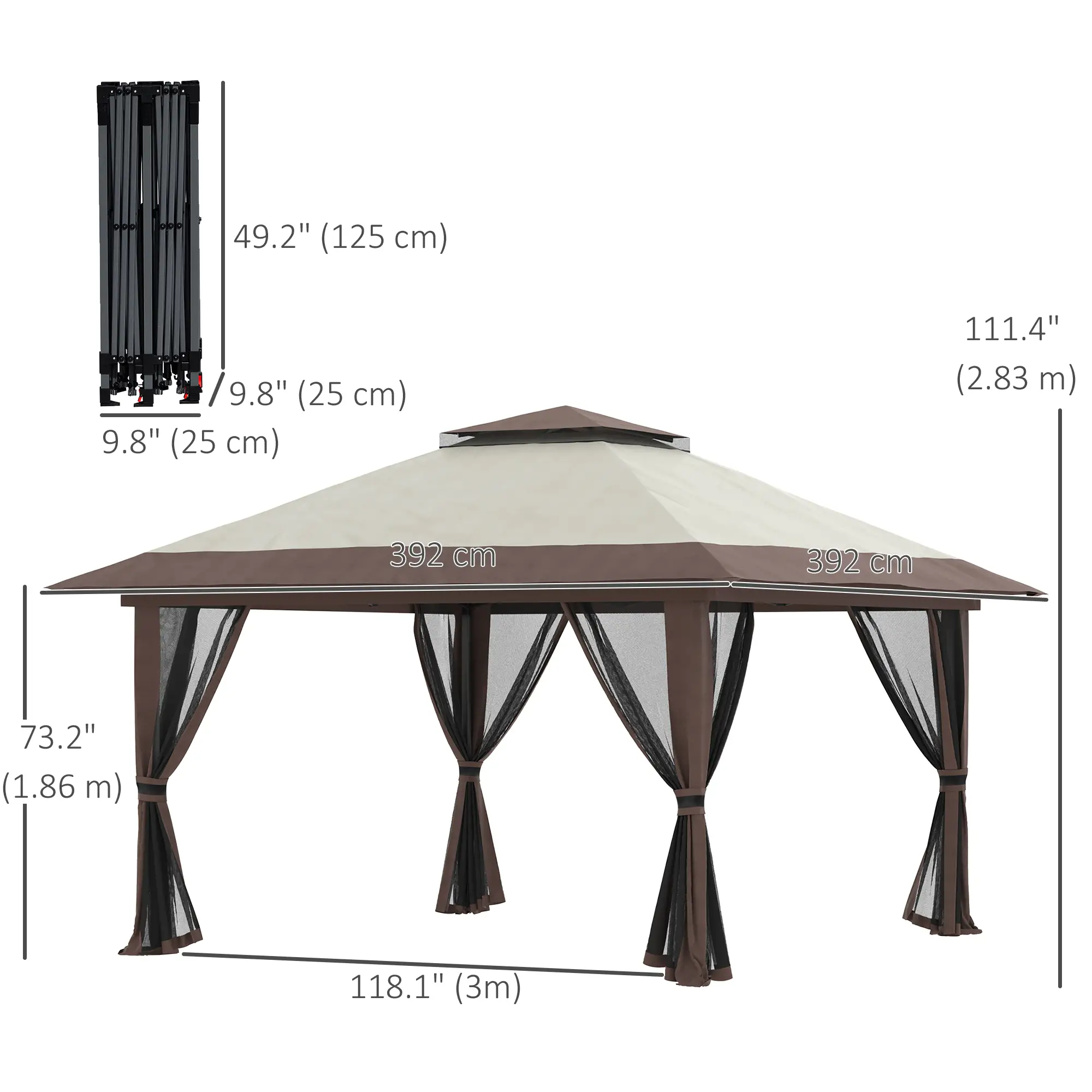 13' x 13' Pop Up Canopy, 2-Tier Roof Tent with Net, Beige - Image 3