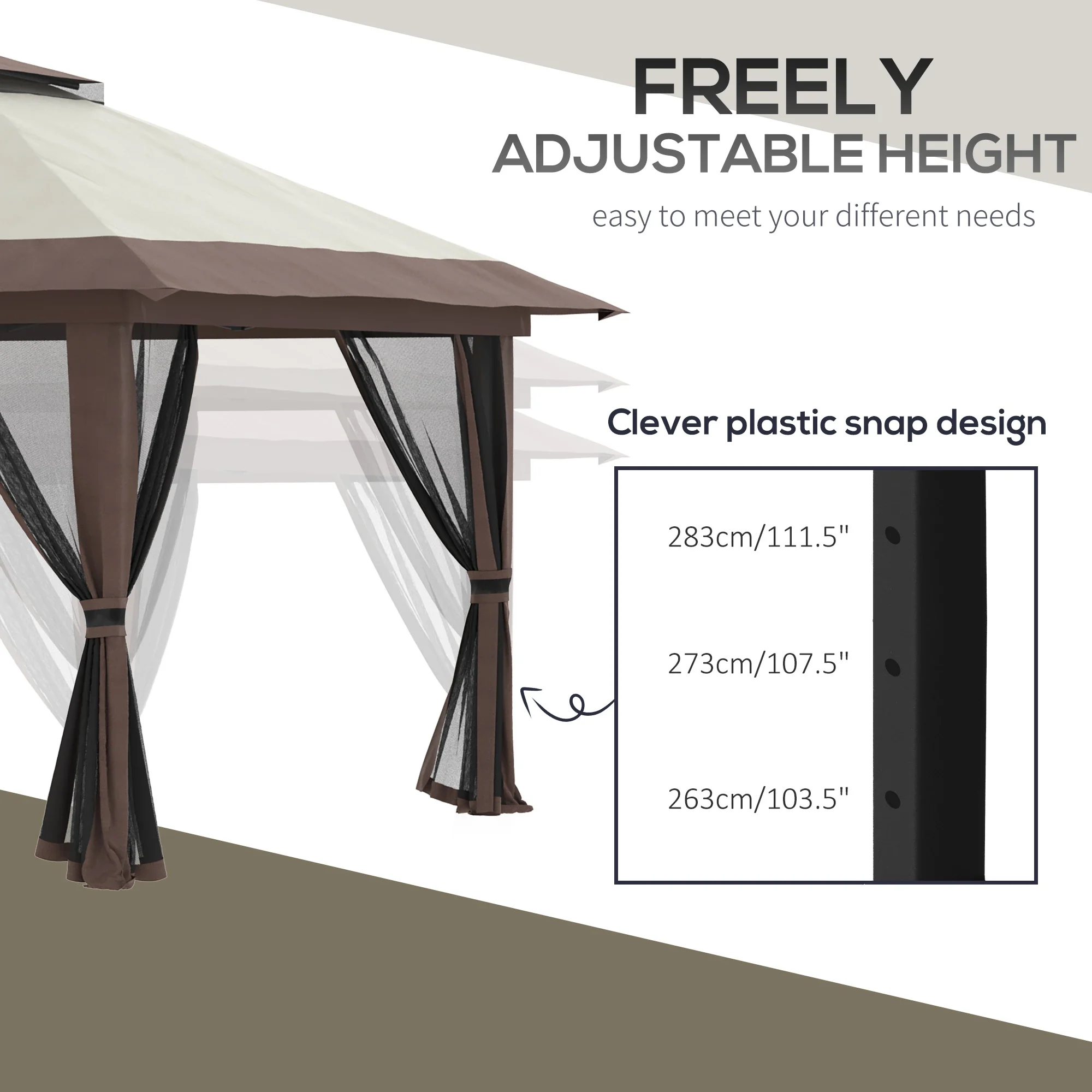 13' x 13' Pop Up Canopy, 2-Tier Roof Tent with Net, Beige - Image 6