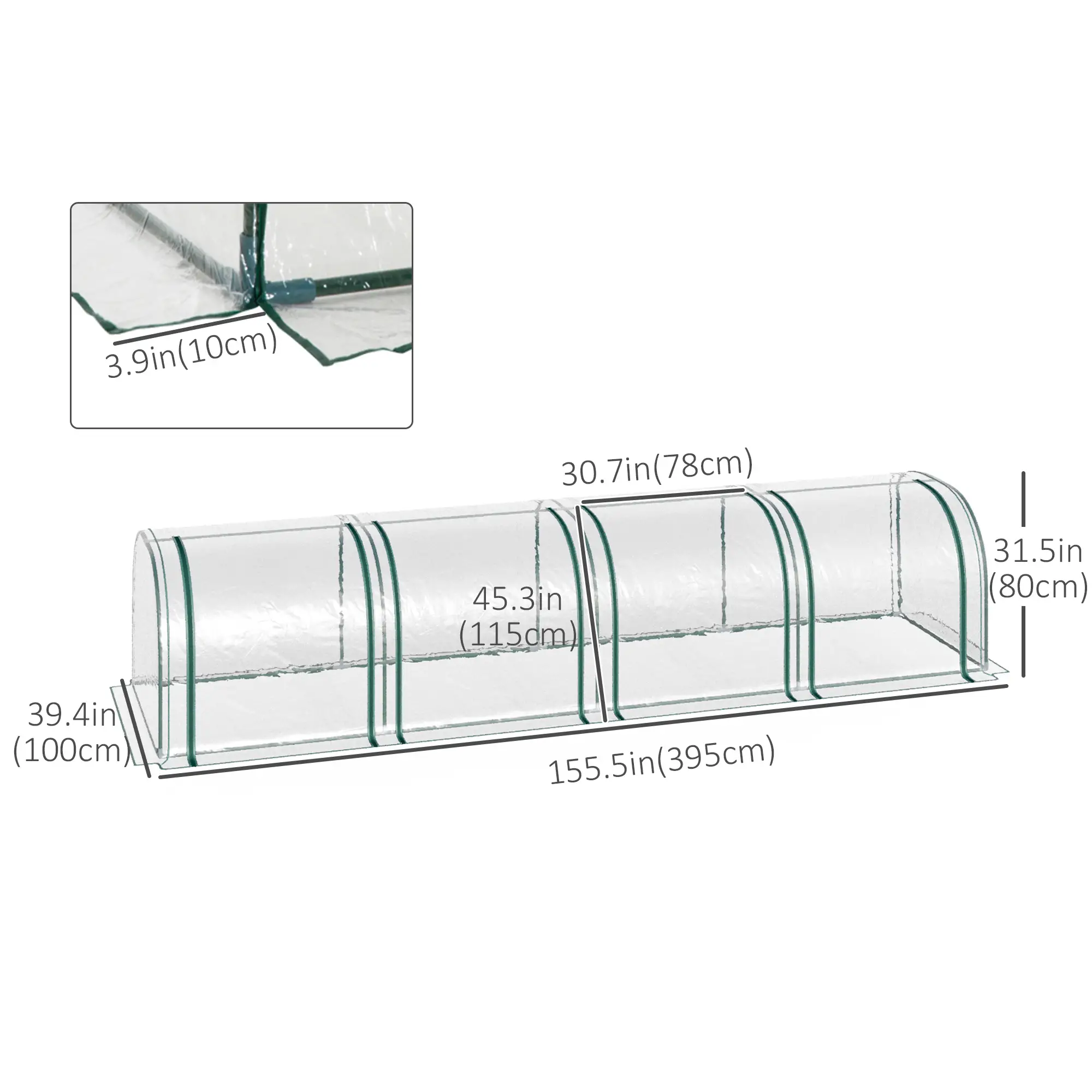 13' x 3' x 2.5' Mini Tunnel Greenhouse, 4 Zipped Doors, Clear - Image 3