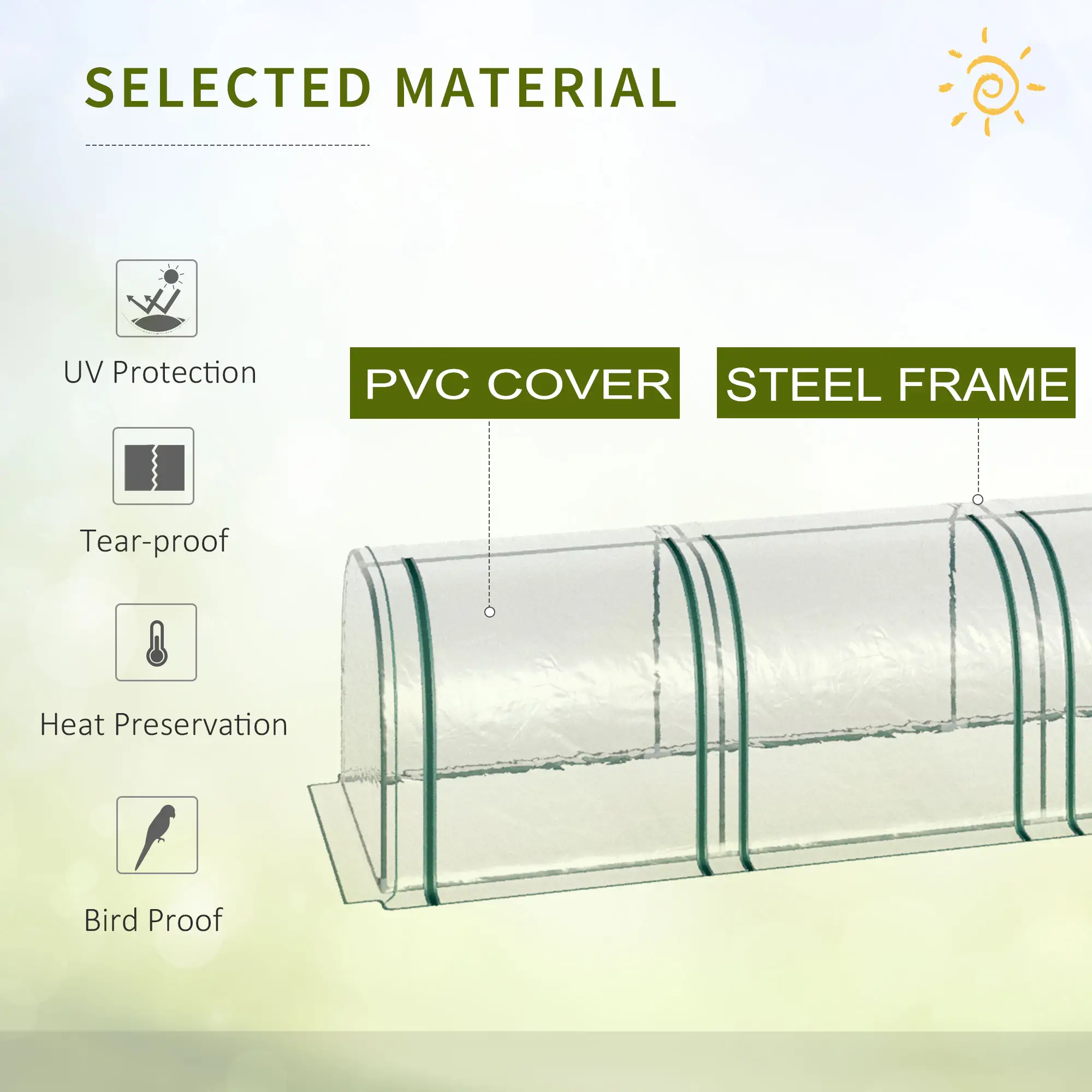13' x 3' x 2.5' Mini Tunnel Greenhouse, 4 Zipped Doors, Clear - Image 5
