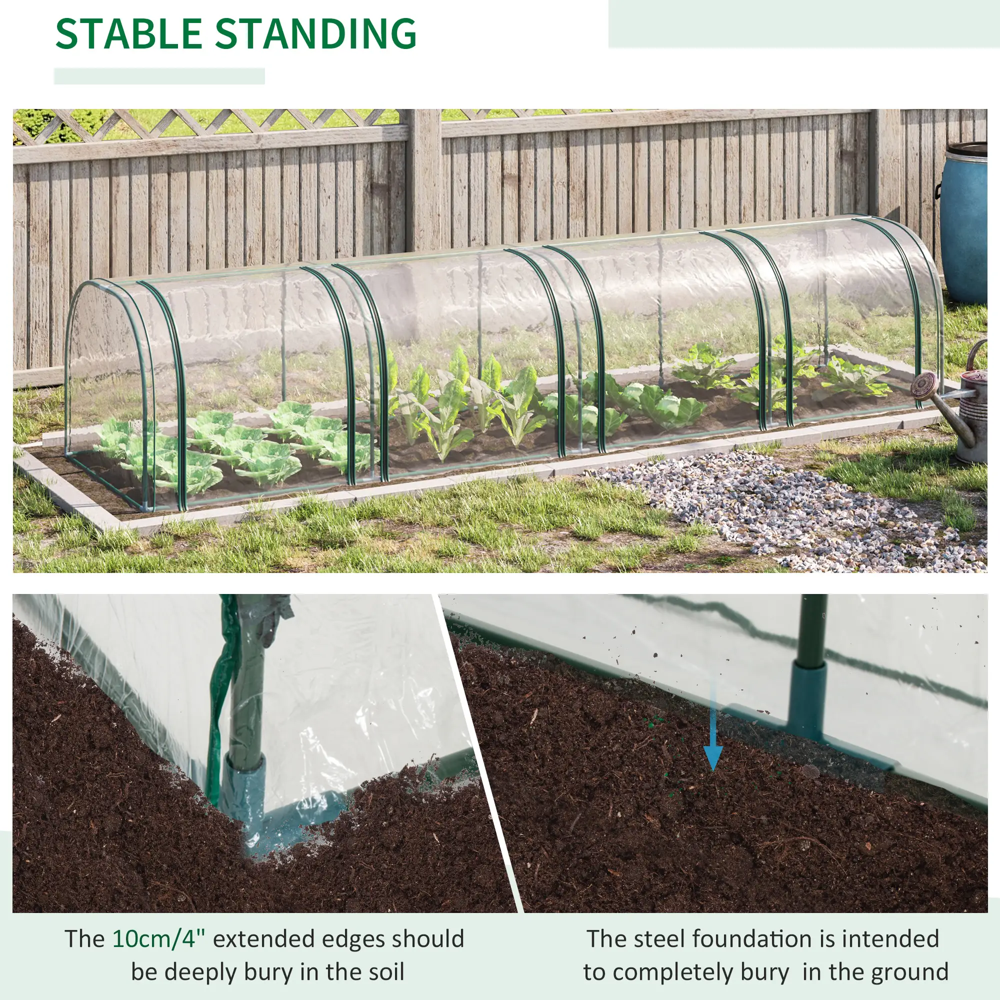 13' x 3' x 2.5' Mini Tunnel Greenhouse, 4 Zipped Doors, Clear - Image 7