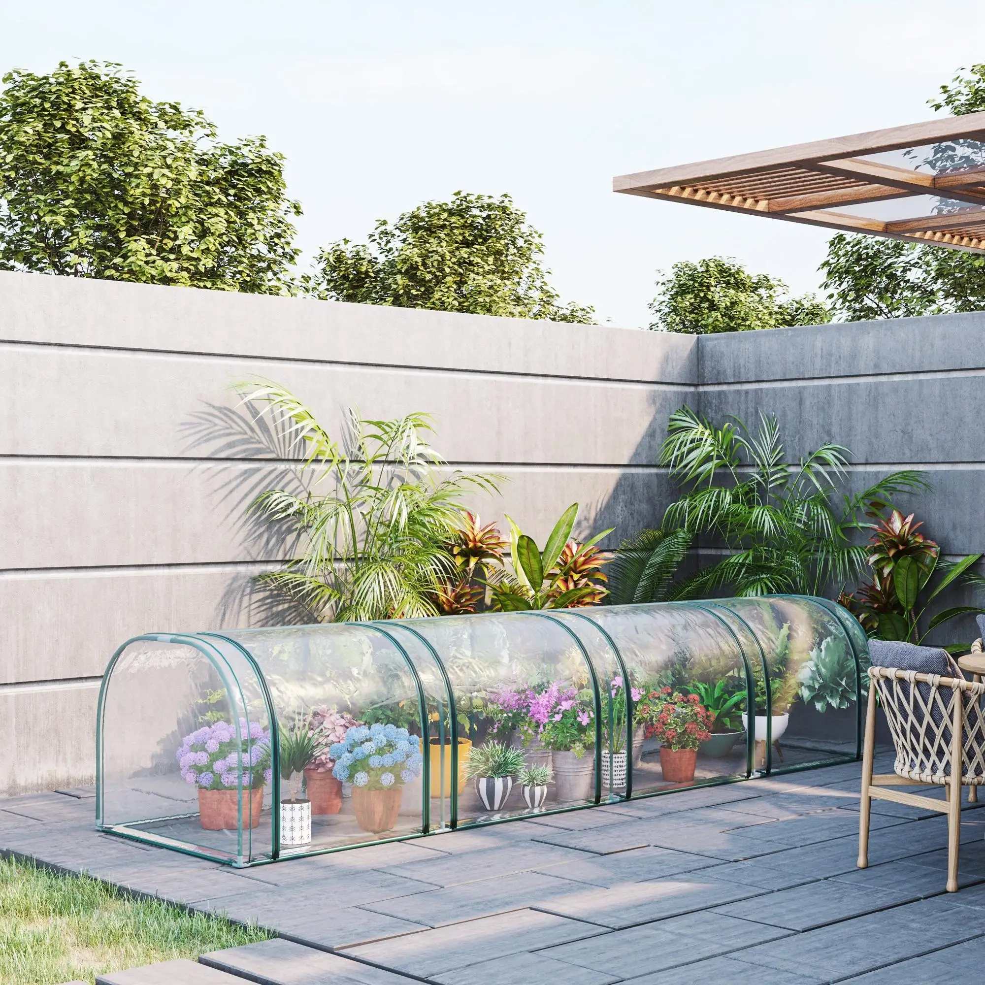 13' x 3' x 2.5' Mini Tunnel Greenhouse, 4 Zipped Doors, Clear - Image 8