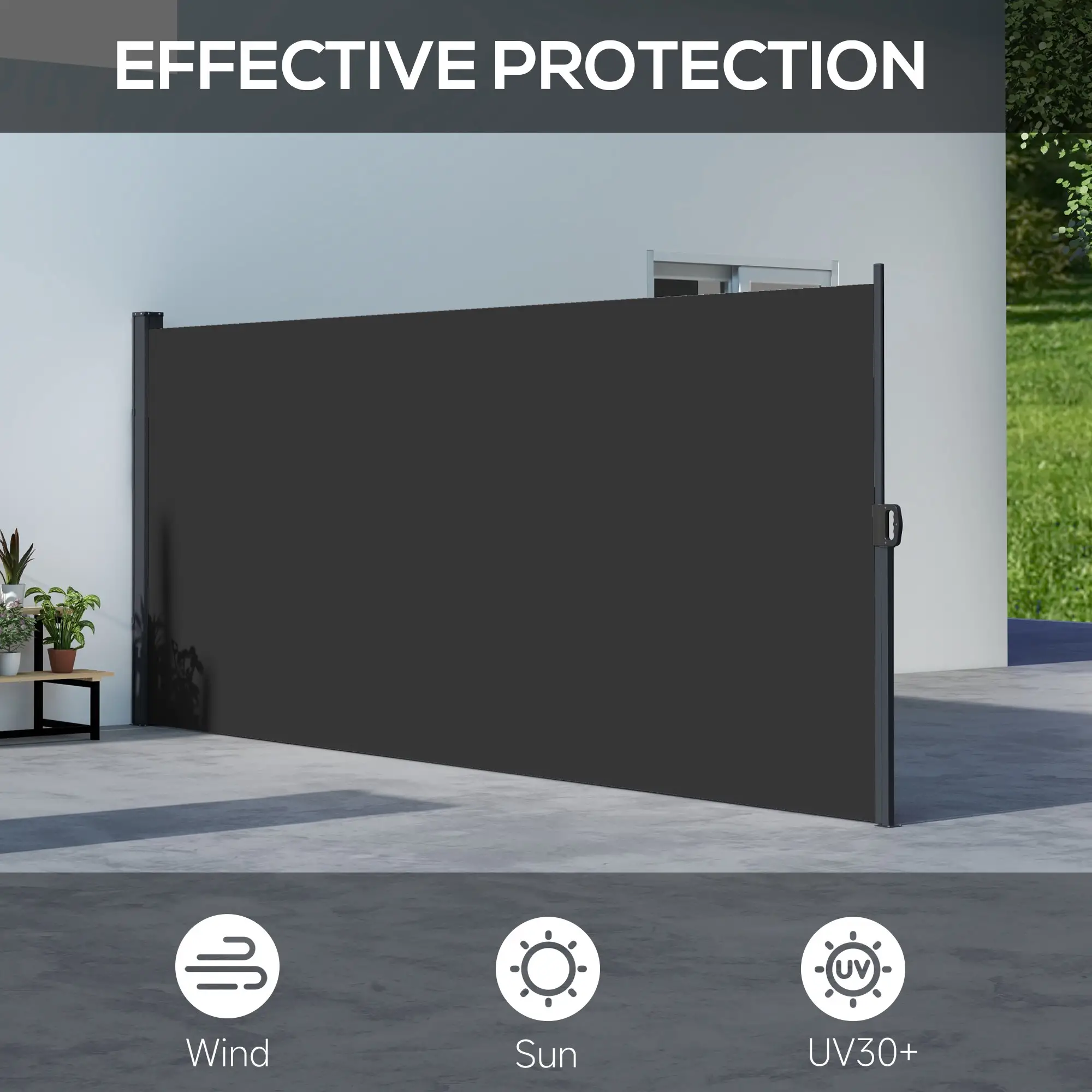 13' x 5' Retractable Side Awning, Outdoor Privacy Screen, Black - Image 4