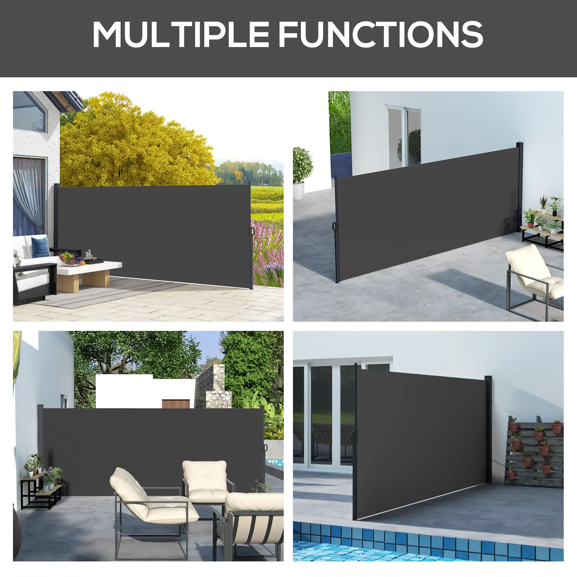 13' x 5' Retractable Side Awning, Outdoor Privacy Screen, Black - Image 7