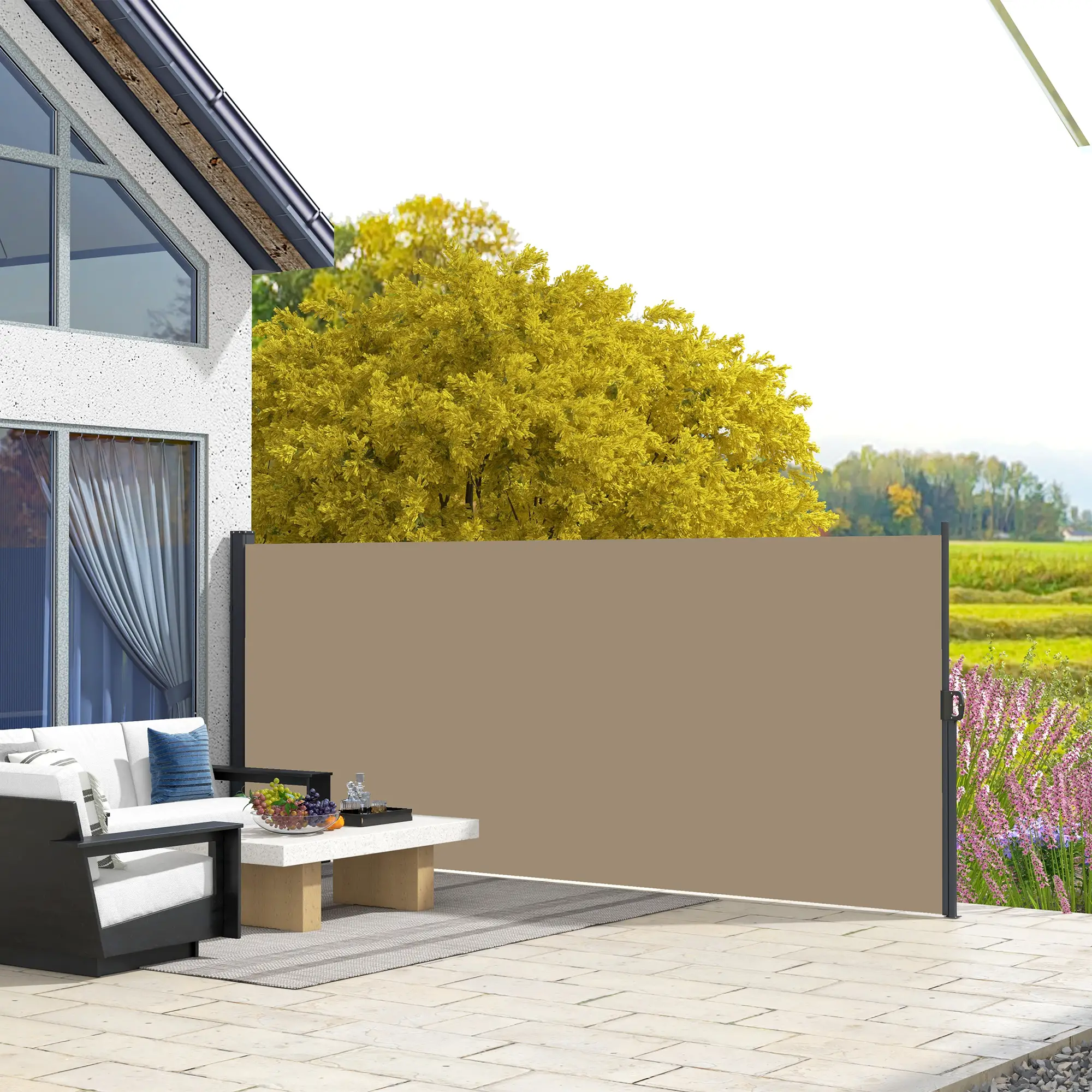 13' x 5' Retractable Side Awning, Outdoor Privacy Screen, Khaki - Image 2