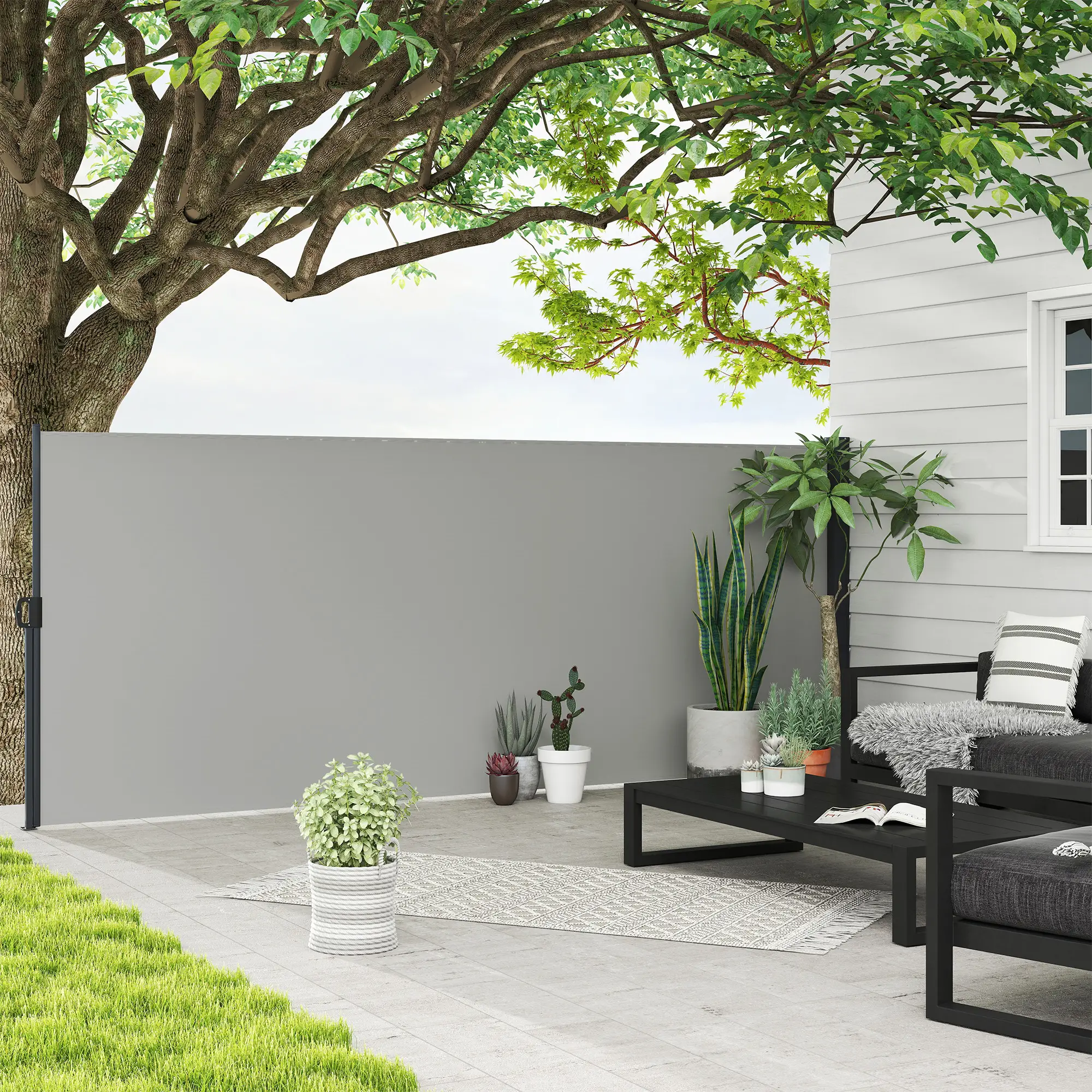 13' x 5' Retractable Side Awning, Outdoor Privacy Screen, Light Grey - Image 2