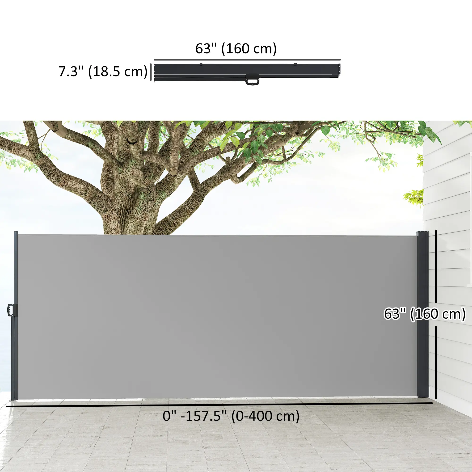 13' x 5' Retractable Side Awning, Outdoor Privacy Screen, Light Grey - Image 3