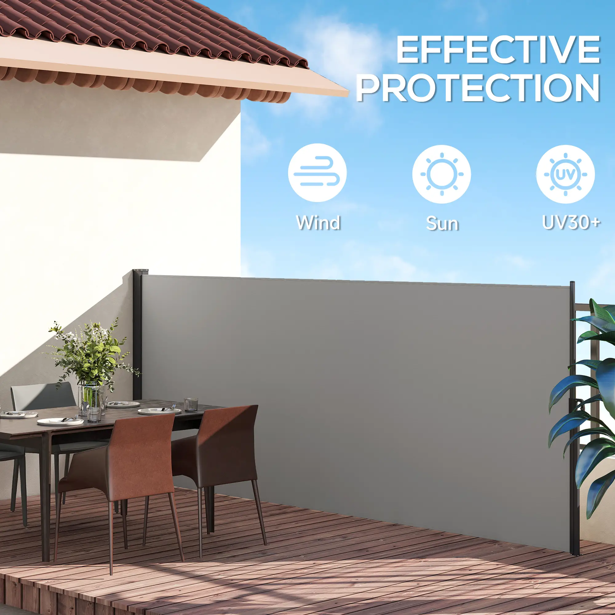 13' x 5' Retractable Side Awning, Outdoor Privacy Screen, Light Grey - Image 4