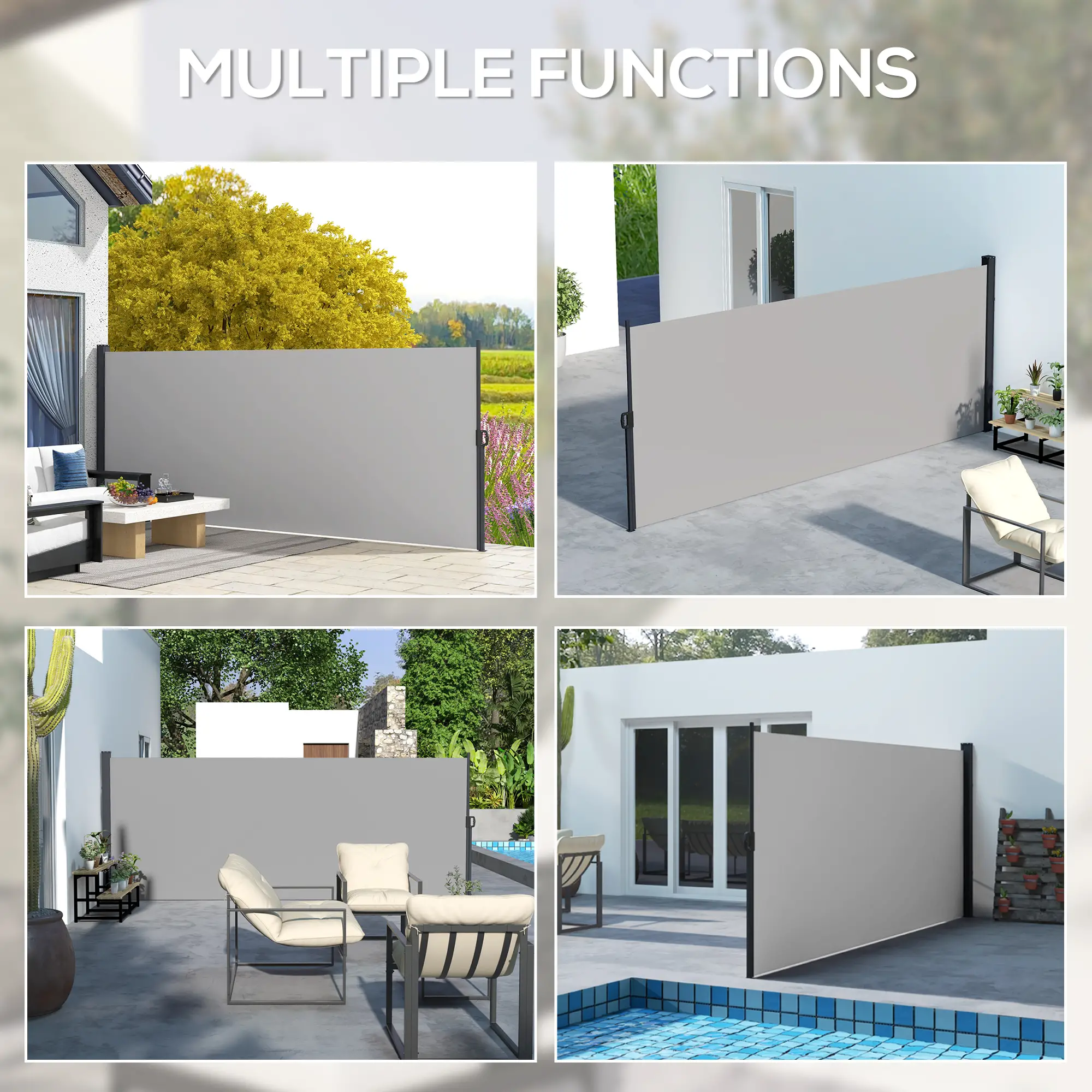 13' x 5' Retractable Side Awning, Outdoor Privacy Screen, Light Grey - Image 7