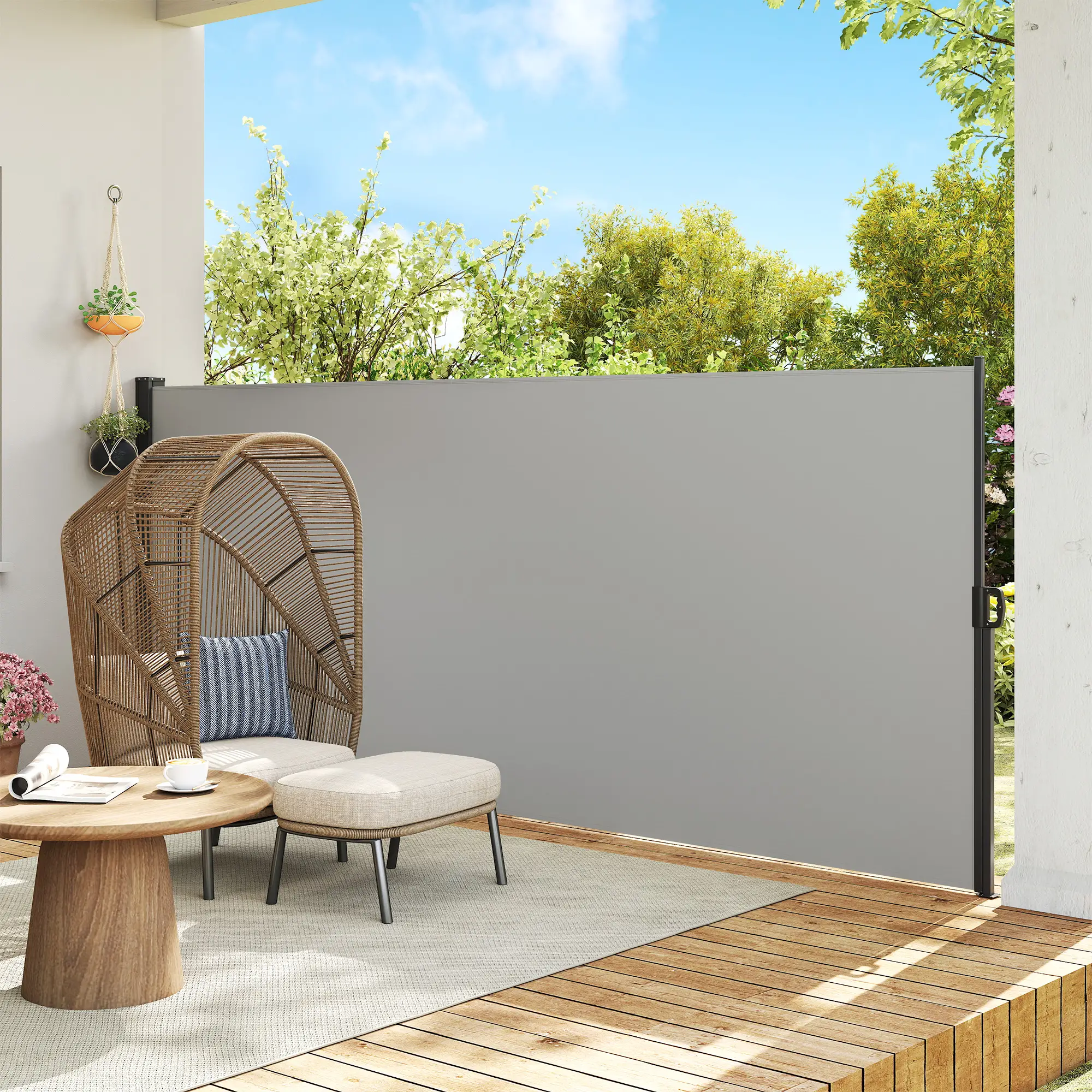13' x 5' Retractable Side Awning, Outdoor Privacy Screen, Light Grey - Image 8