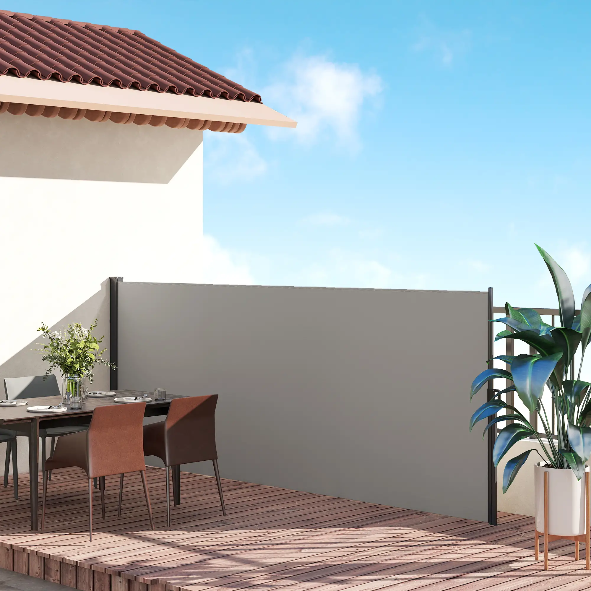 13' x 5' Retractable Side Awning, Outdoor Privacy Screen, Light Grey - Image 9