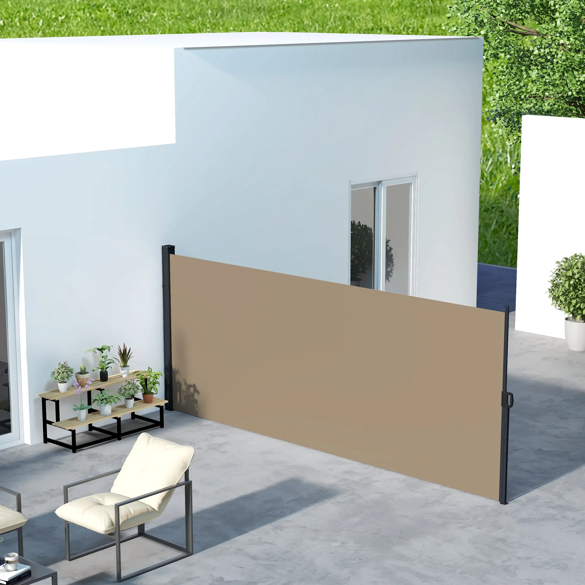 13' x 6' Retractable Awning, Outdoor Privacy Screen, Khaki - Image 2