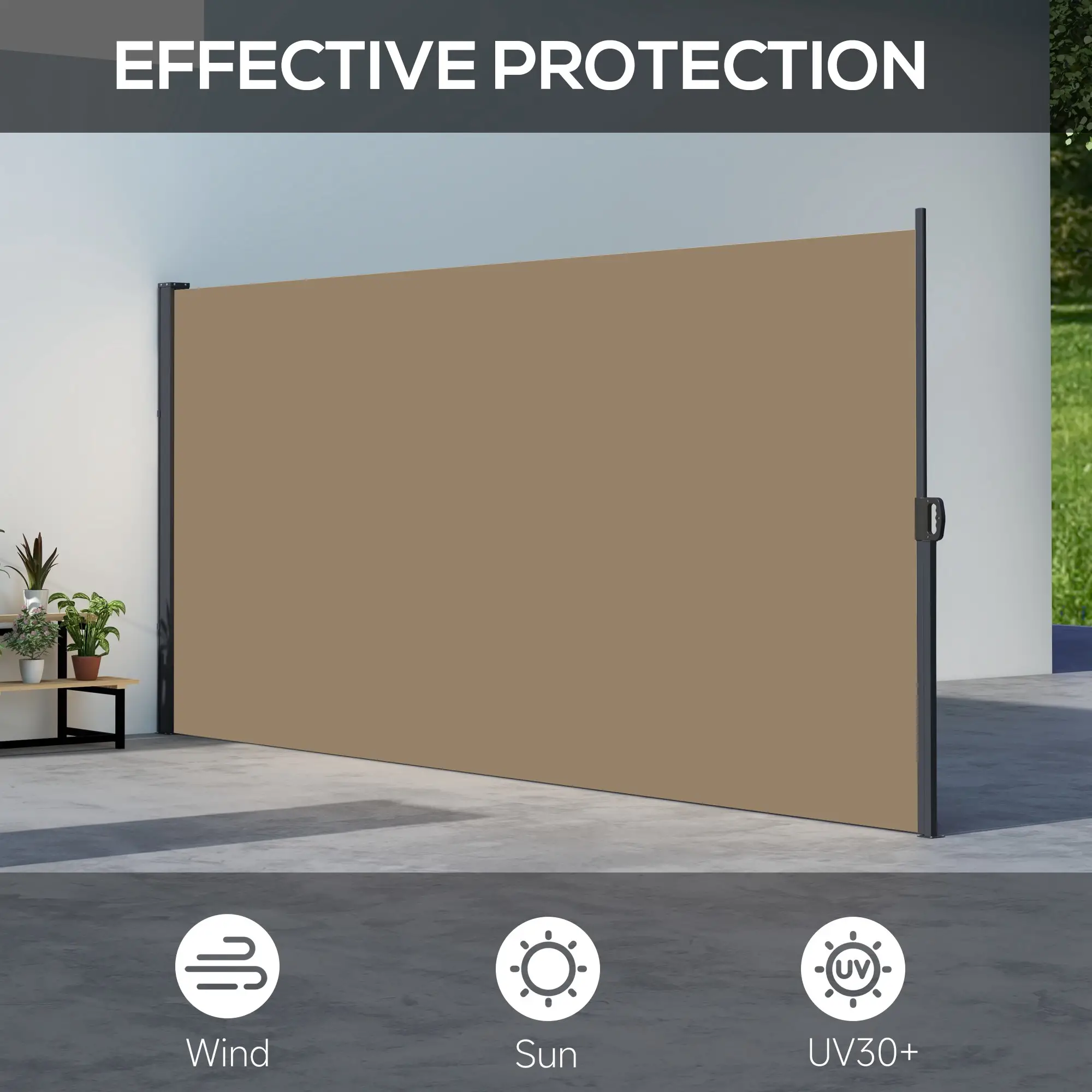 13' x 6' Retractable Awning, Outdoor Privacy Screen, Khaki - Image 4