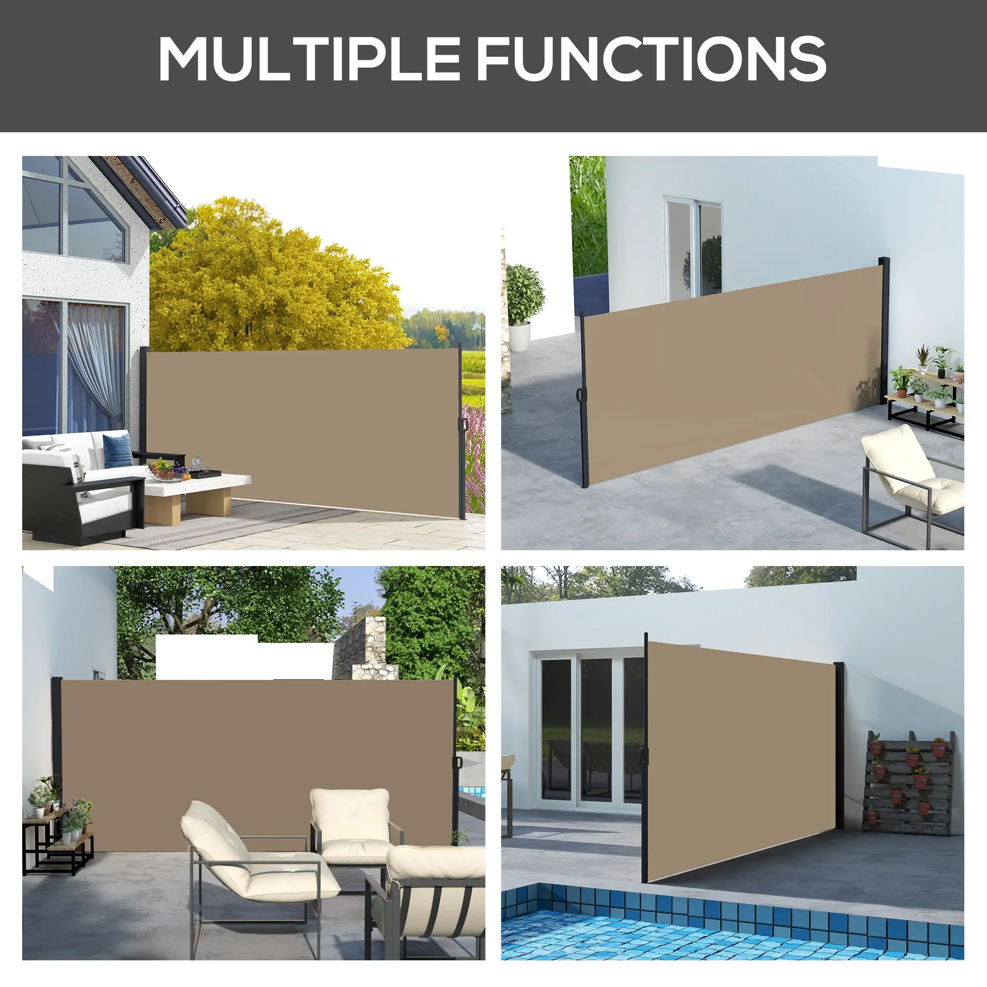 13' x 6' Retractable Awning, Outdoor Privacy Screen, Khaki - Image 7