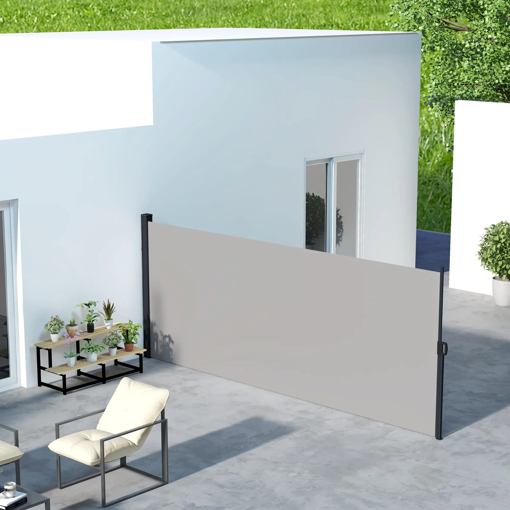 13' x 6' Retractable Side Awning, Outdoor Privacy Screen, Light Grey - Image 2