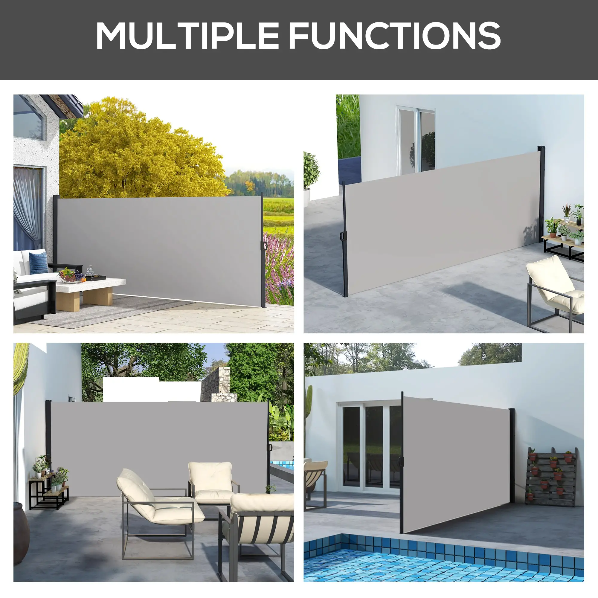 13' x 6' Retractable Side Awning, Outdoor Privacy Screen, Light Grey - Image 7
