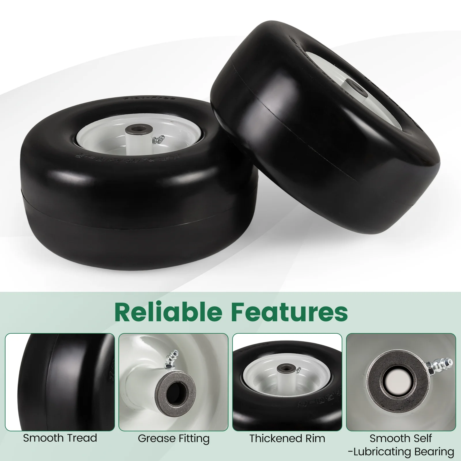 13 x 6.50-6 Flat Free Tires and Wheels 2 Pack Solid Rubber Tires, White - Image 10