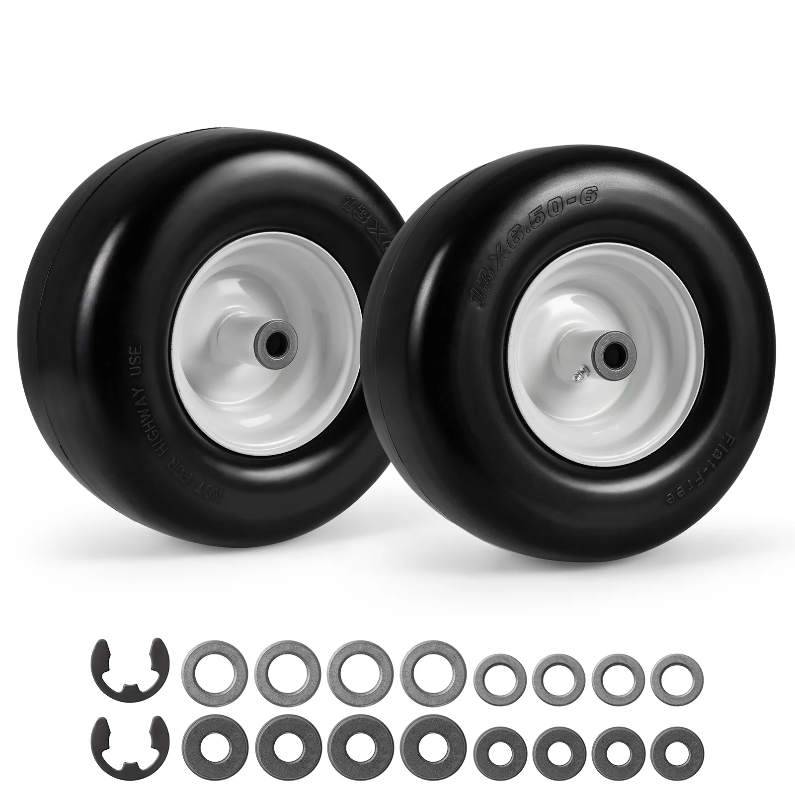 13 x 6.50-6 Flat Free Tires and Wheels 2 Pack Solid Rubber Tires, White - Image 4