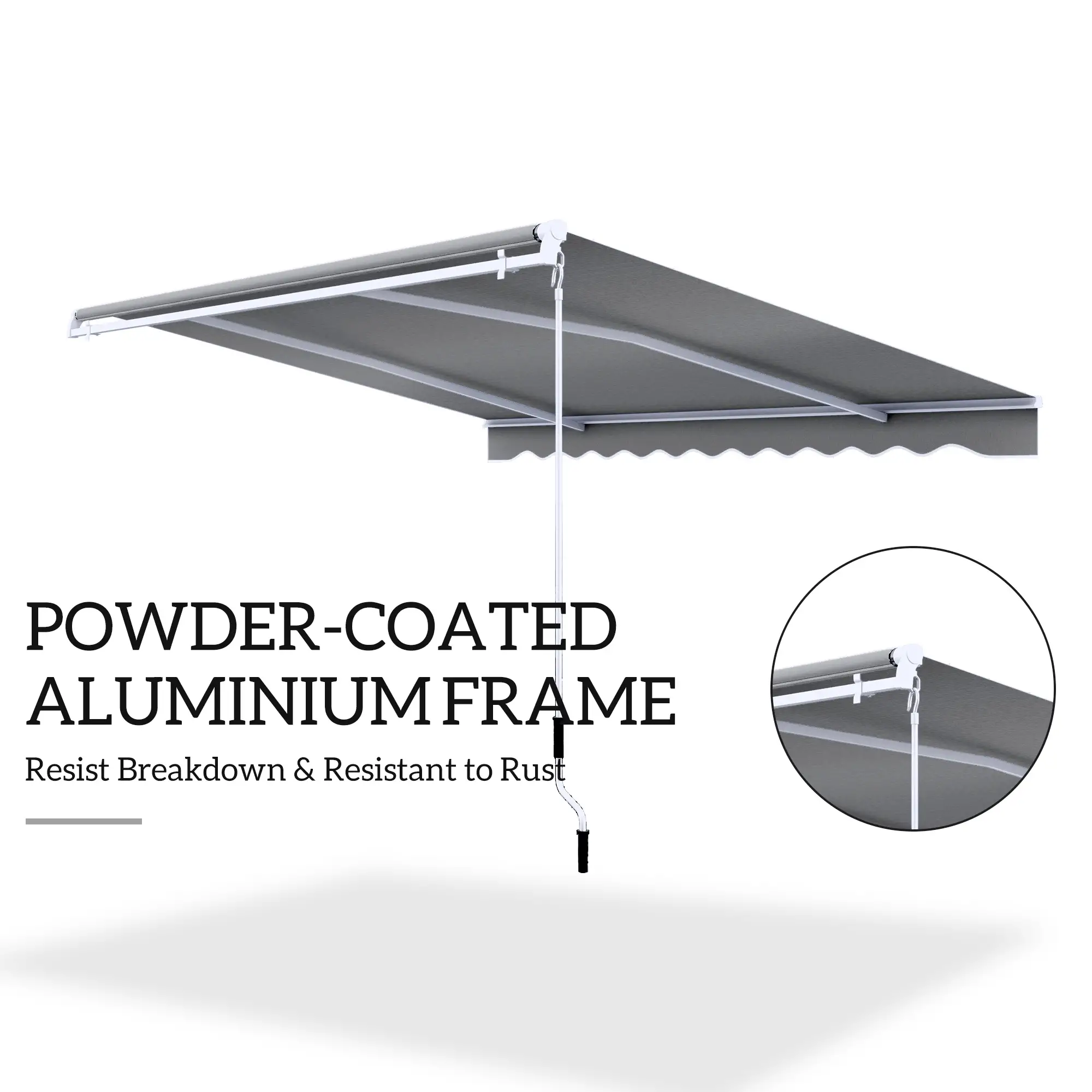 13' x 8' Manual Retractable Patio Awning, Sun Shade, Aluminum Frame, Grey - Image 6