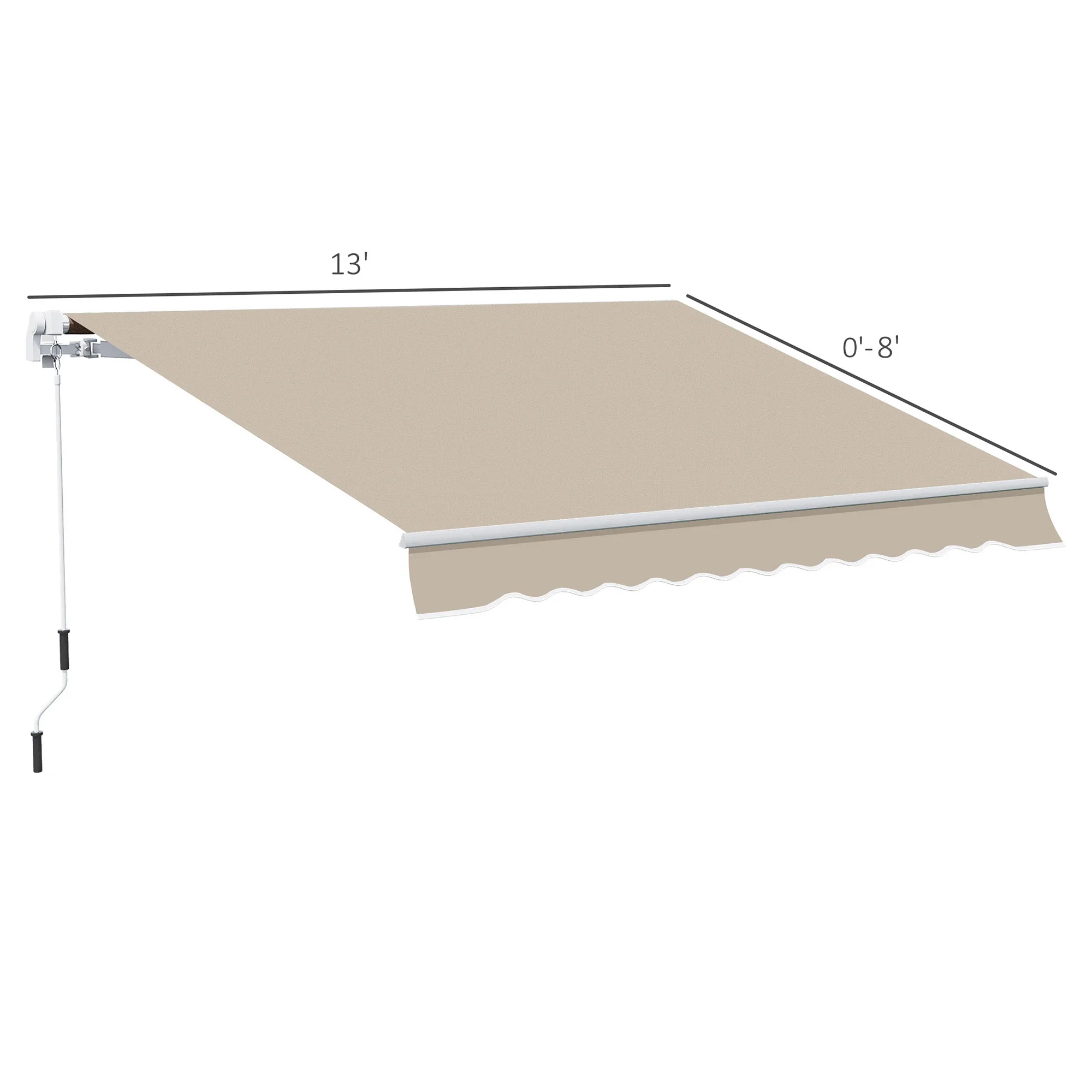 13' x 8' Retractable Patio Awning, Sun Shade Canopy, Aluminum Frame, Khaki - Image 3