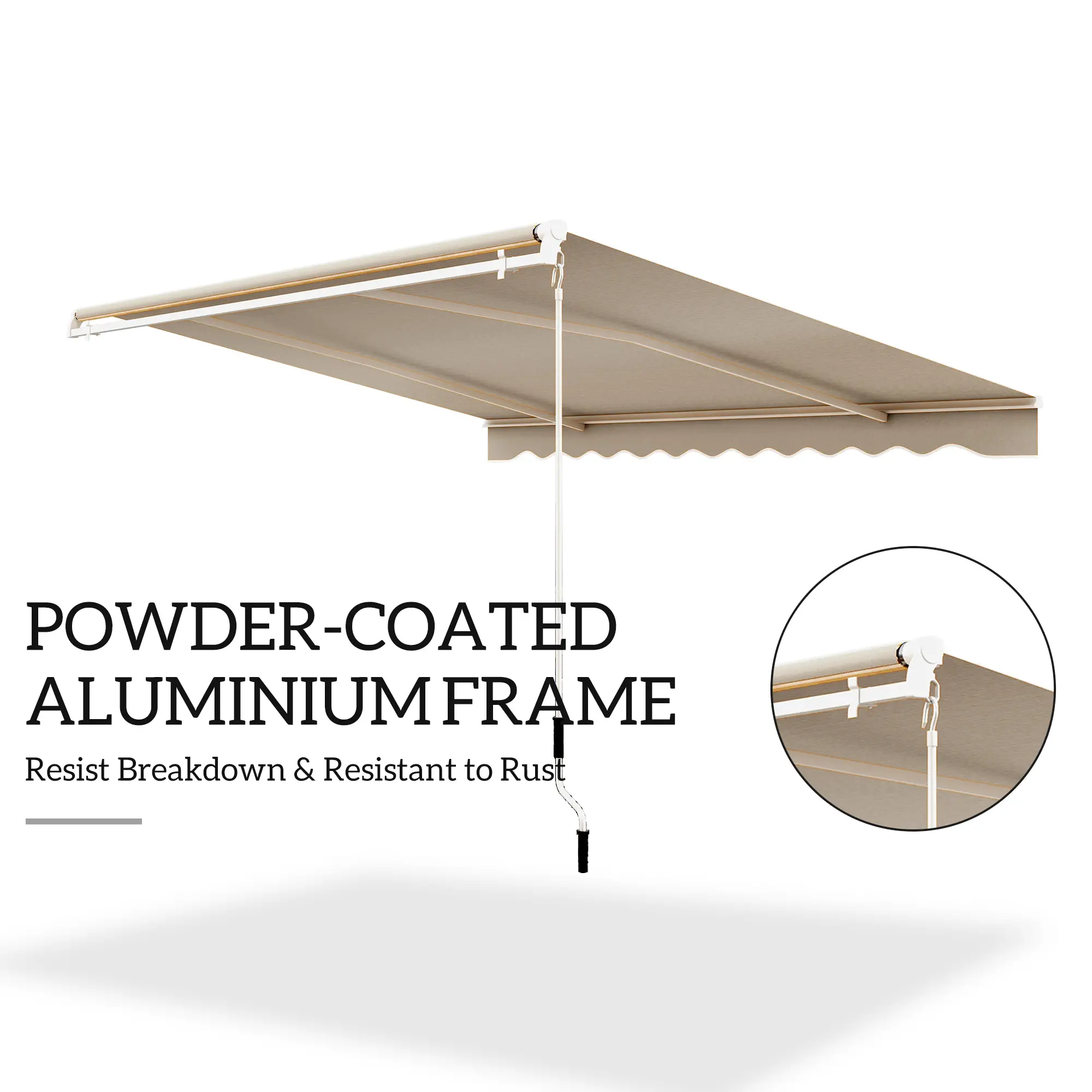 13' x 8' Retractable Patio Awning, Sun Shade Canopy, Aluminum Frame, Khaki - Image 6