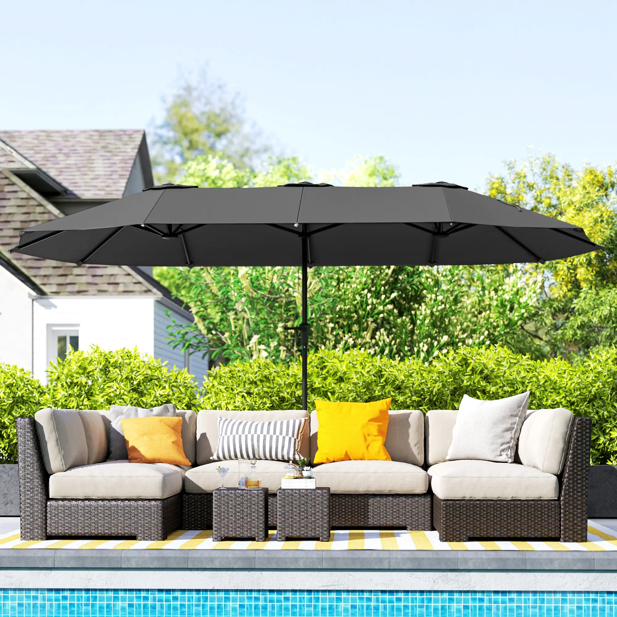 13ft Double-Sided Patio Umbrella with Crank Handle, for Poolside, Deck, Garden, Dark Grey - Image 2