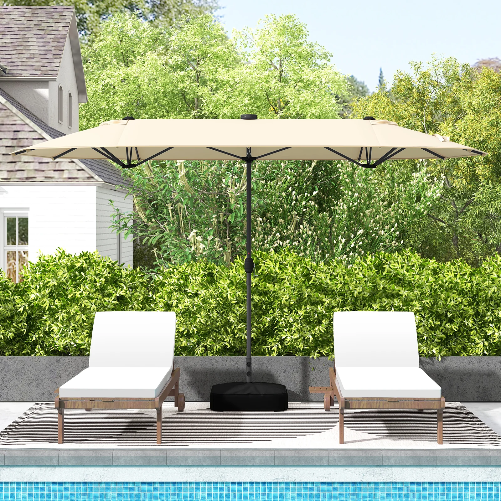 13FT Double-Sided Patio Umbrella With Solar Lights, Beige - Image 2