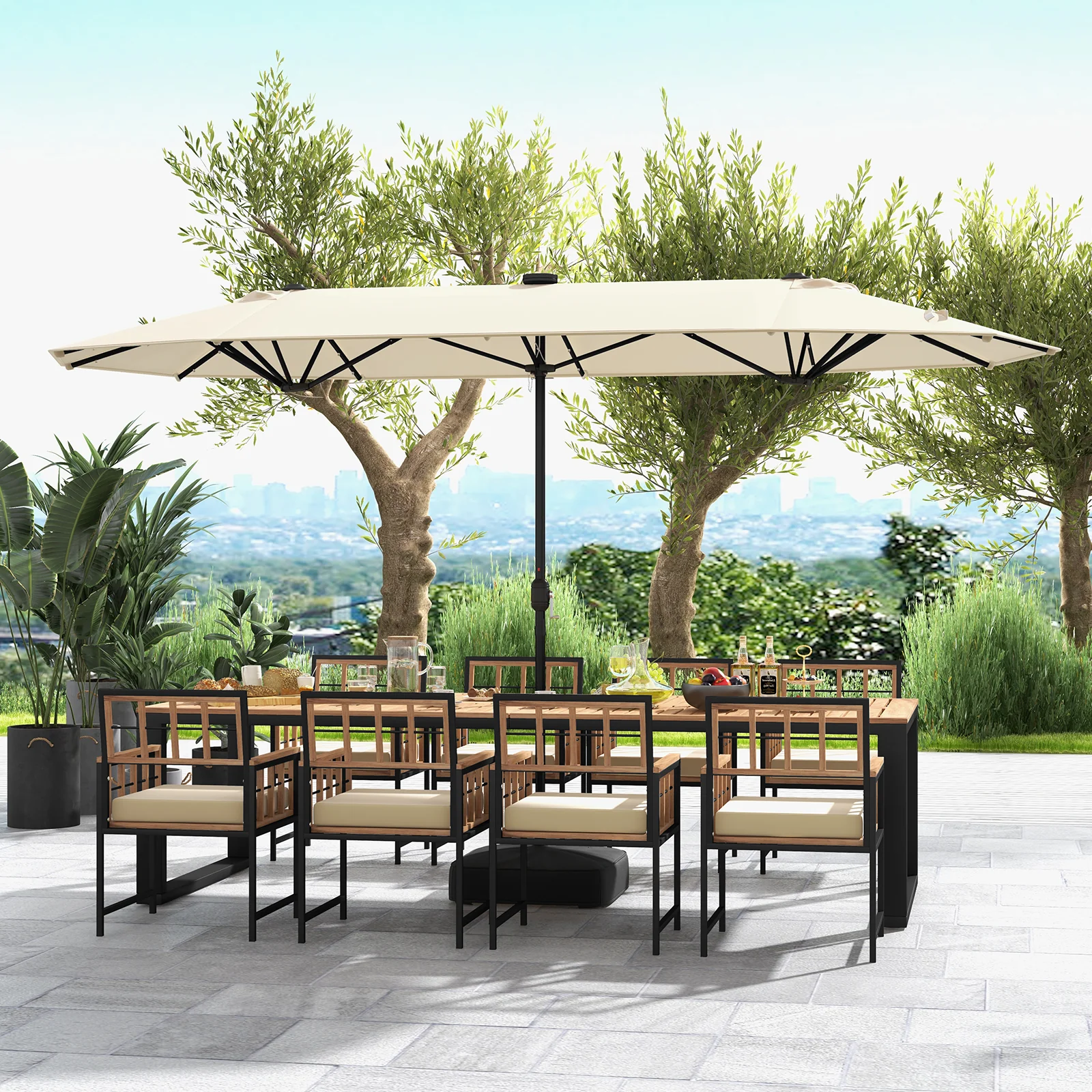 13FT Double-Sided Patio Umbrella With Solar Lights, Beige - Image 3